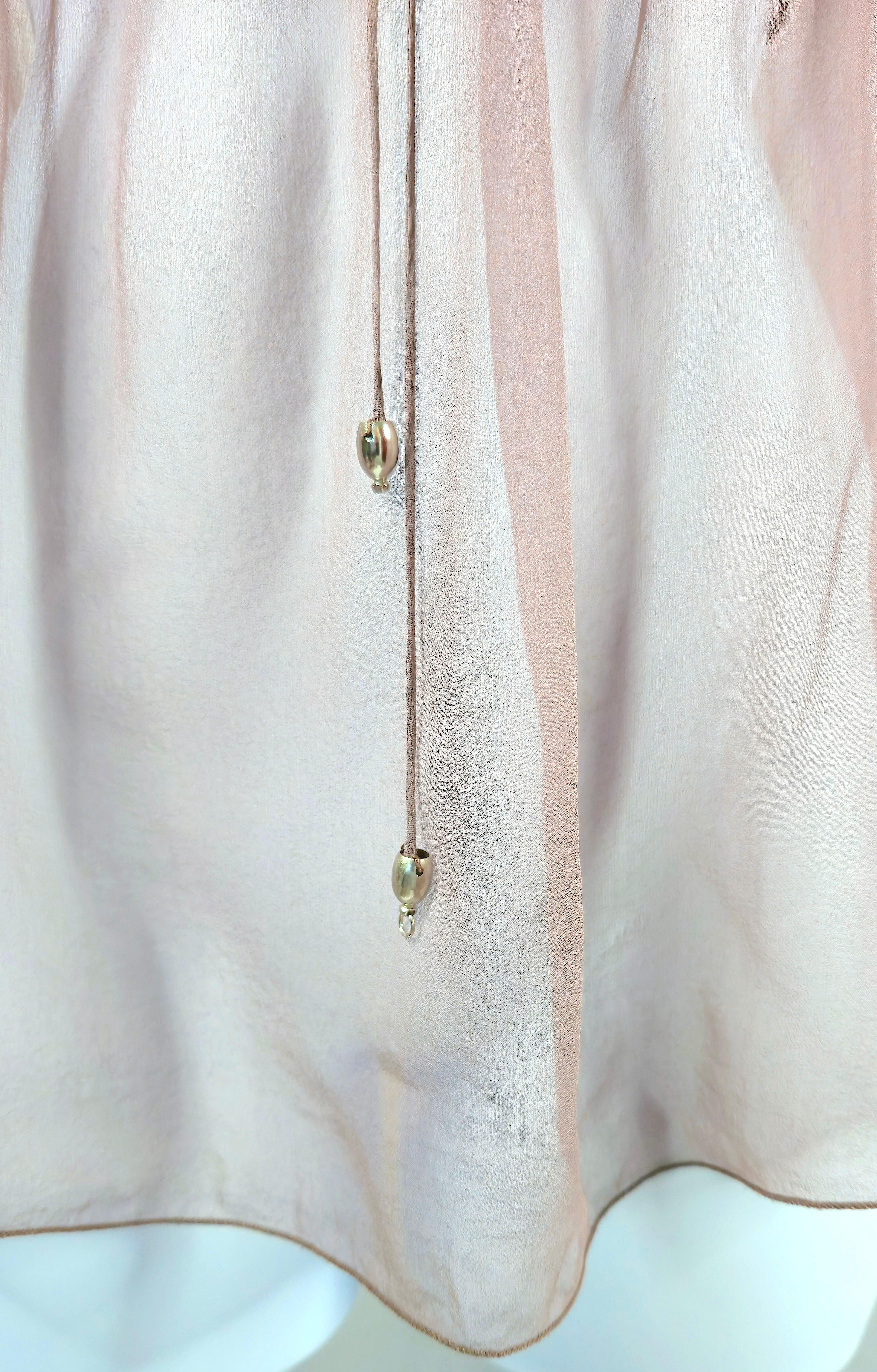 McCartney 2002 SilkChiffon LayeredEmpireWaist SilverBeadedBowTies CapSleeve Top For Sale 1