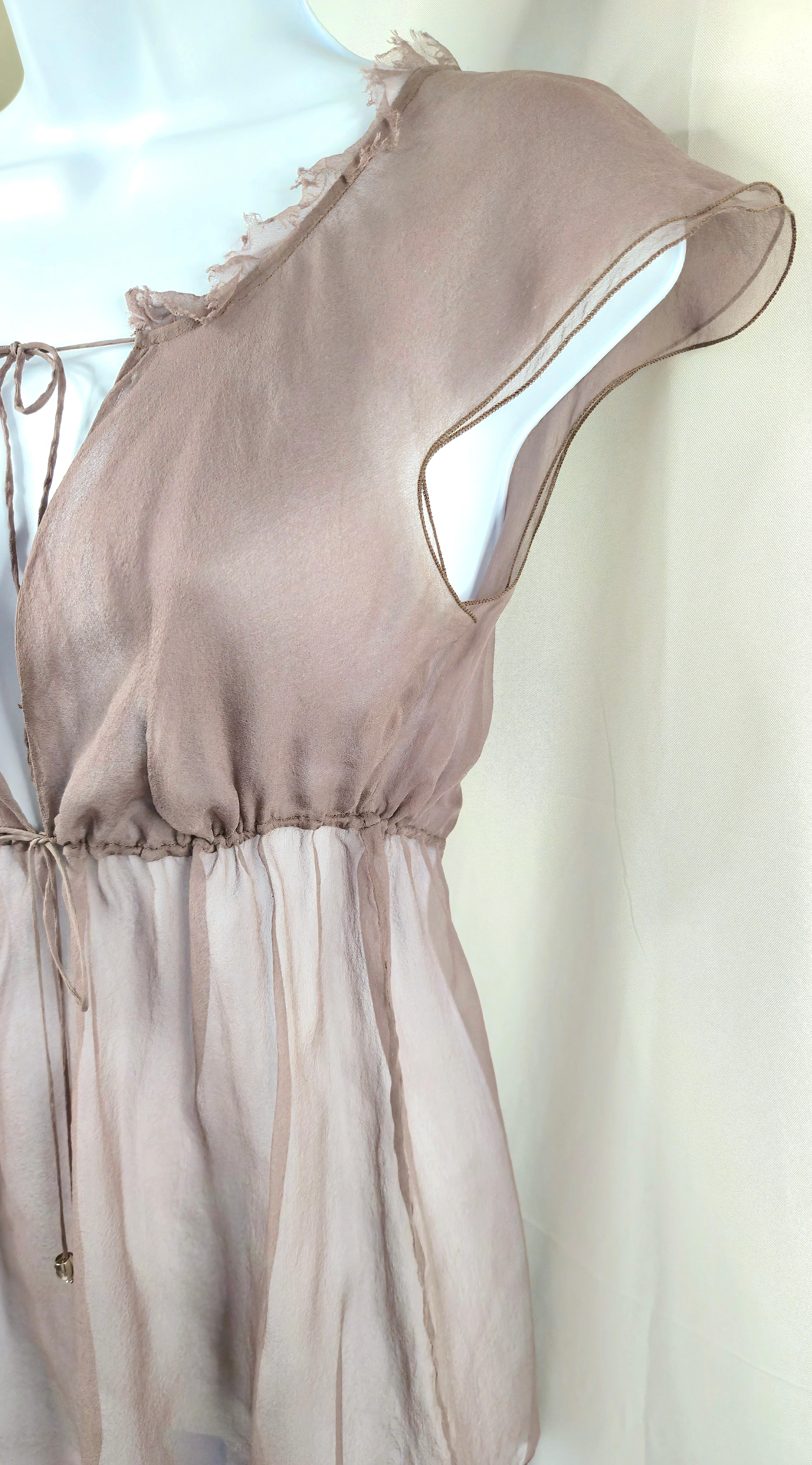 McCartney 2002 SilkChiffon LayeredEmpireWaist SilverBeadedBowTies CapSleeve Top For Sale 2