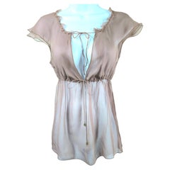McCartney 2002 SilkChiffon LayeredEmpireWaist SilverBeadedBowTies CapSleeve Top
