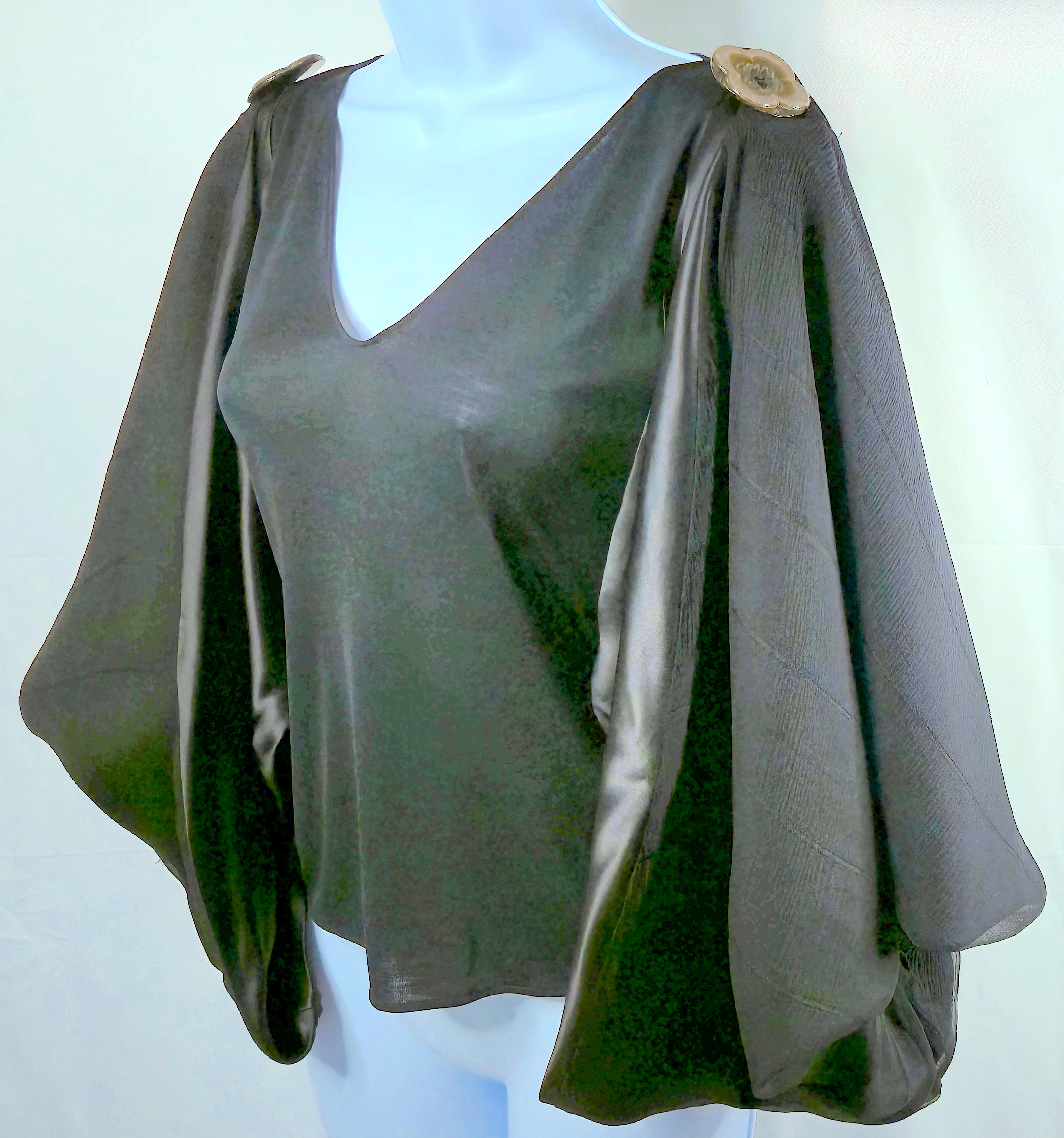 McCartney SS2003 Seide Chiffon Satin Übergröße Cabrio-Ärmel durchsichtiges Strick-Top im Angebot 6