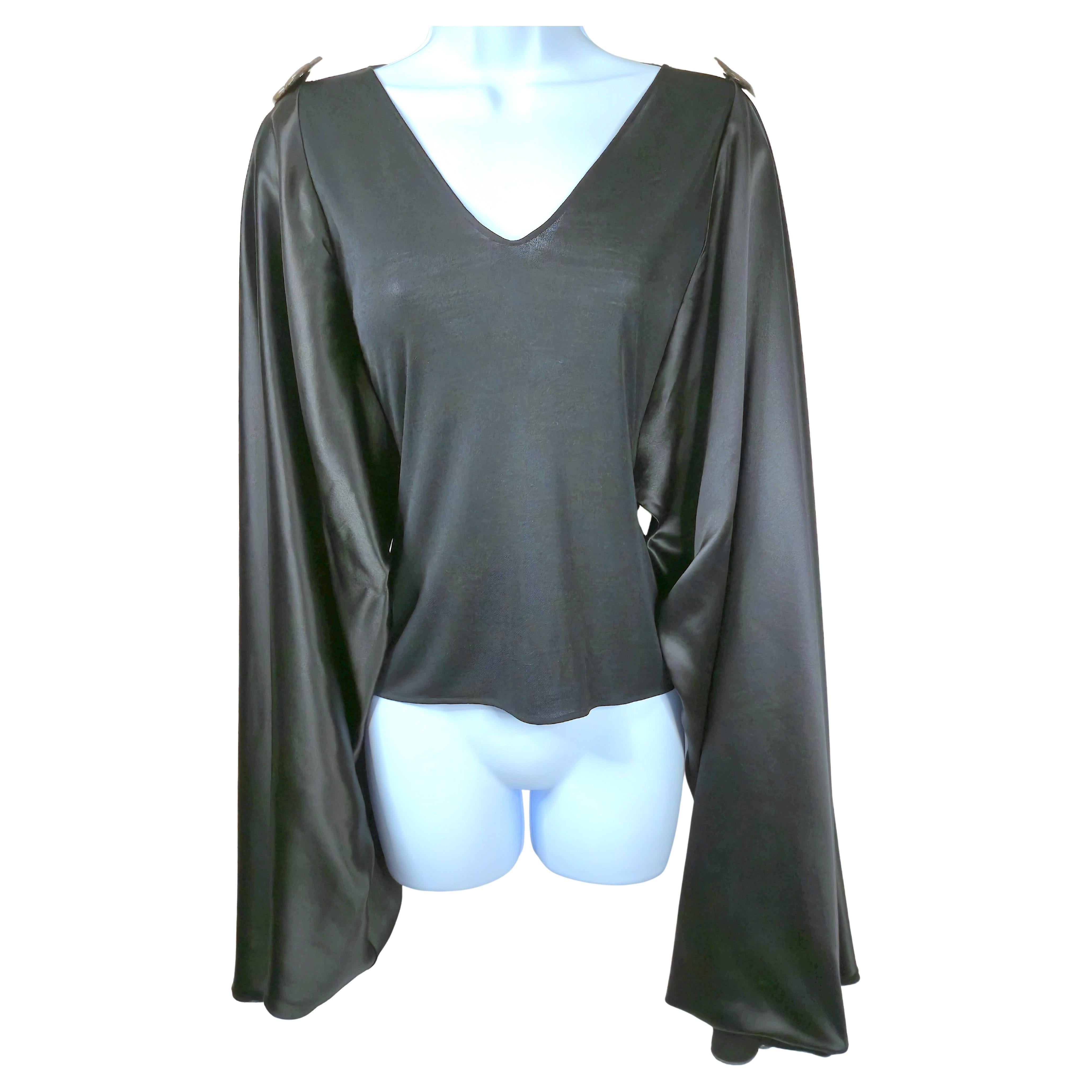 McCartney SS2003 Seide Chiffon Satin Übergröße Cabrio-Ärmel durchsichtiges Strick-Top im Angebot 1
