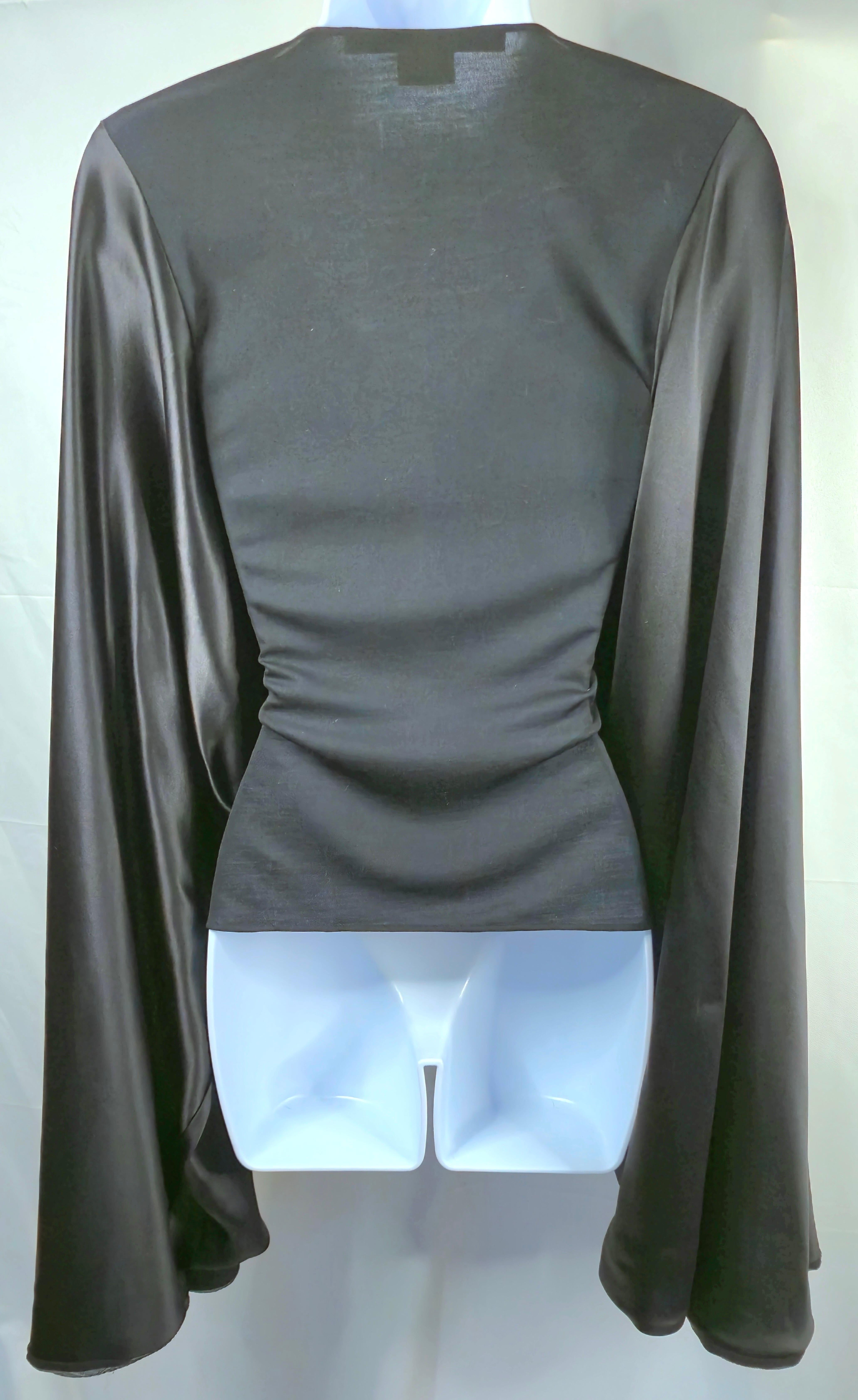 McCartney SS2003 Seide Chiffon Satin Übergröße Cabrio-Ärmel durchsichtiges Strick-Top im Angebot 3