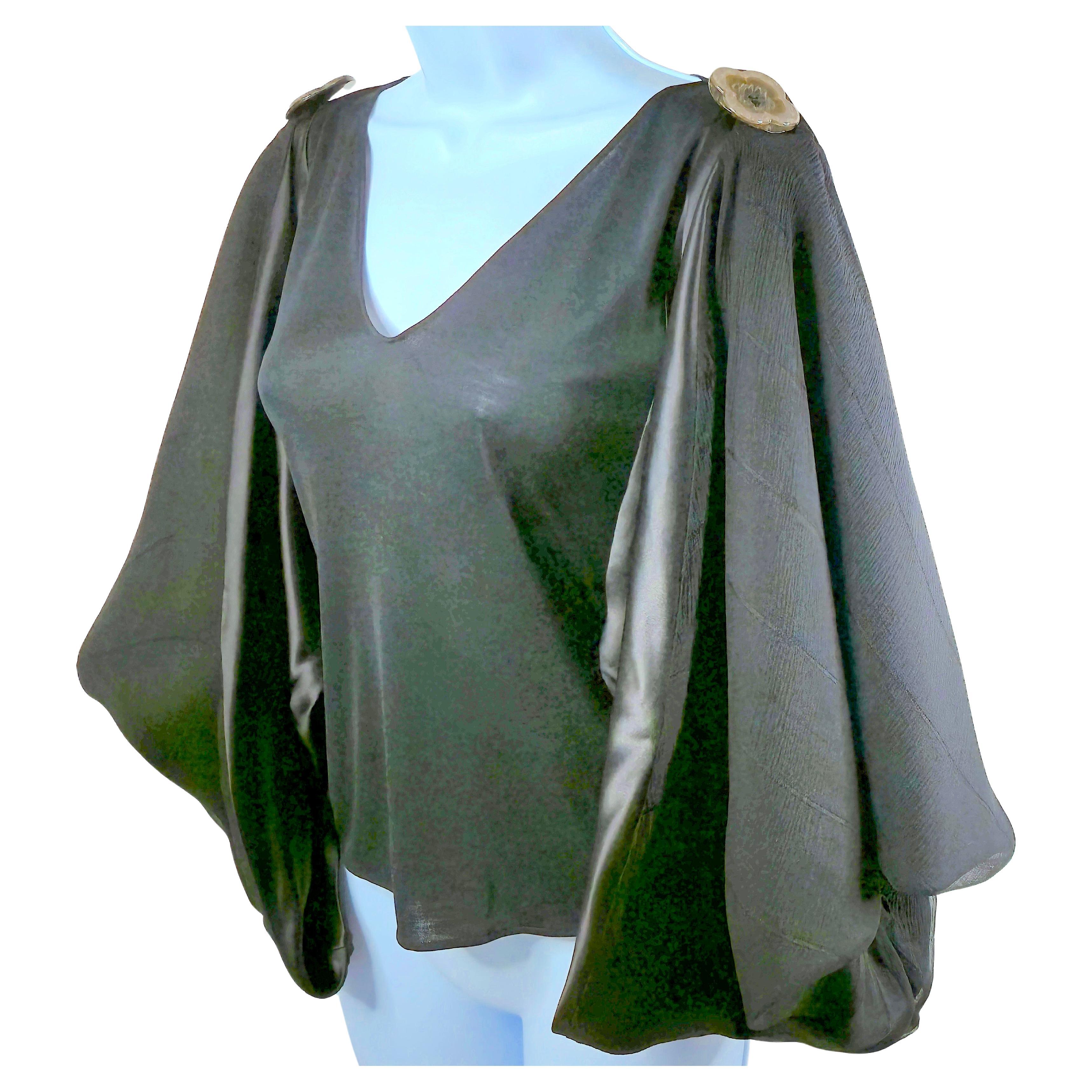 McCartney SS2003 Seide Chiffon Satin Übergröße Cabrio-Ärmel durchsichtiges Strick-Top im Angebot