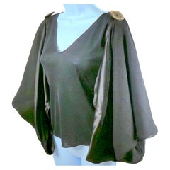 McCartney SS2003 Seide Chiffon Satin Übergröße Cabrio-Ärmel durchsichtiges Strick-Top