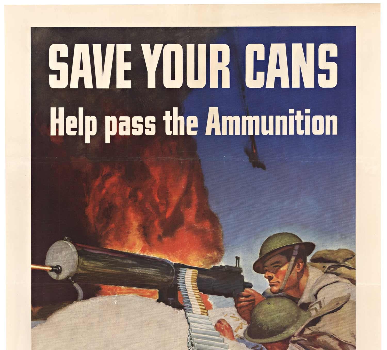 Vintage-Poster „Save Your Cans, Help pass the Ammunition“ aus dem Militär  – Print von McClelland Barclay