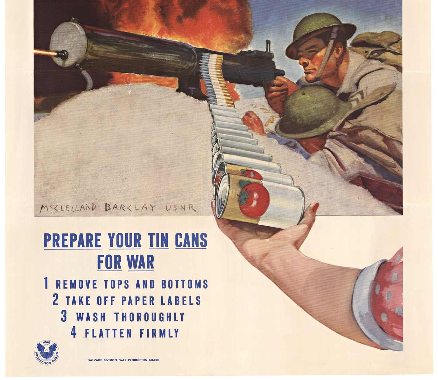 Vintage-Poster „Save Your Cans, Help pass the Ammunition“ aus dem Militär  (Amerikanische Moderne), Print, von McClelland Barclay