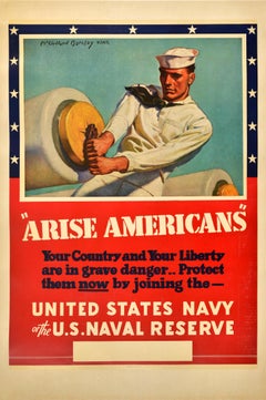 Original Vintage War Recruitment Propaganda Poster US Navy Reserve Arise America