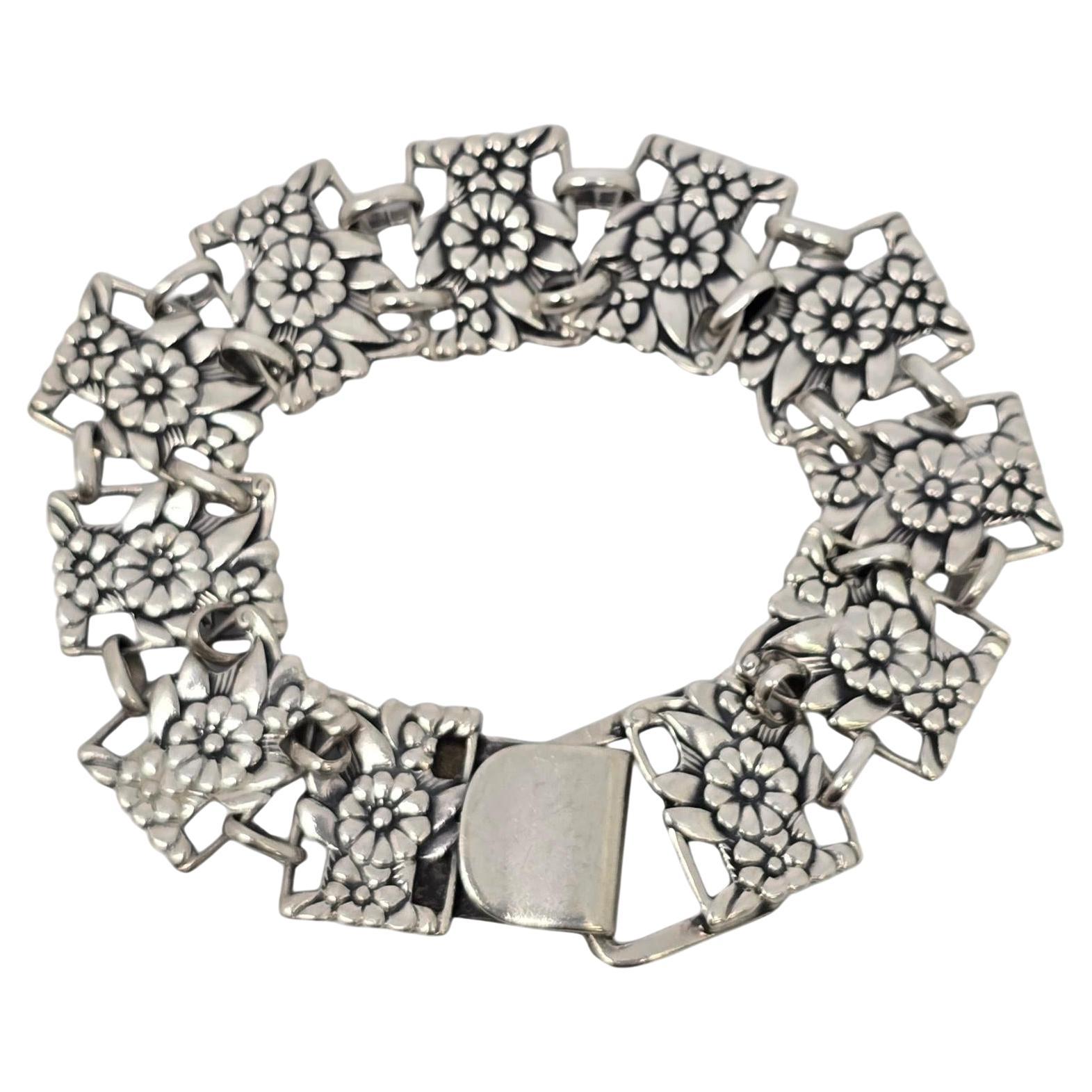 McClelland Barclay Sterling Silver Flower Panel Link Bracelet #19449