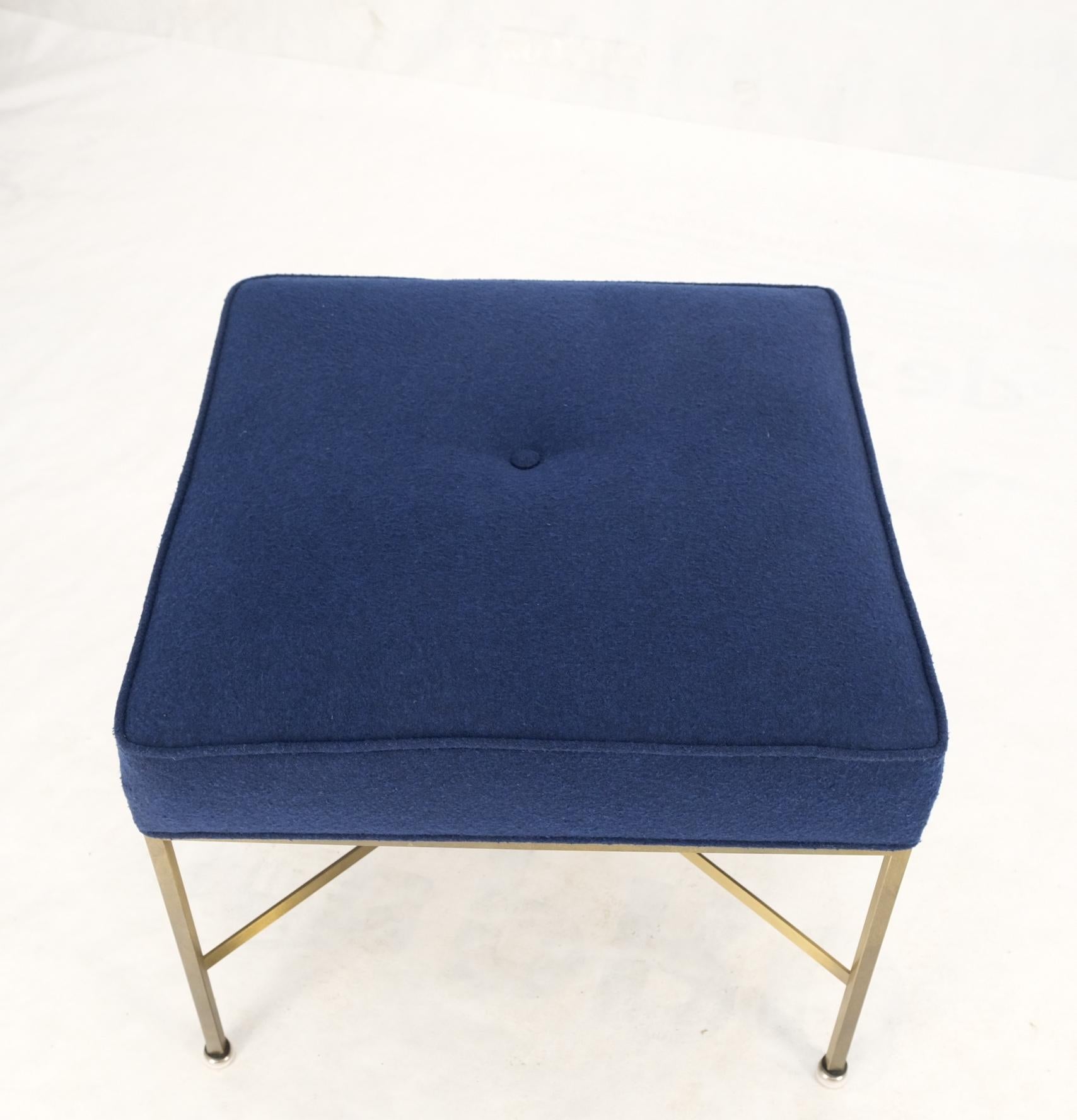 McCobb Square Brass Square Base New Navy Blue Upholstery Bench Stool For Sale 3