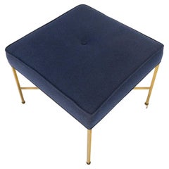 McCobb Square Brass Square Base New Navy Blue Upholstery Bench Stool