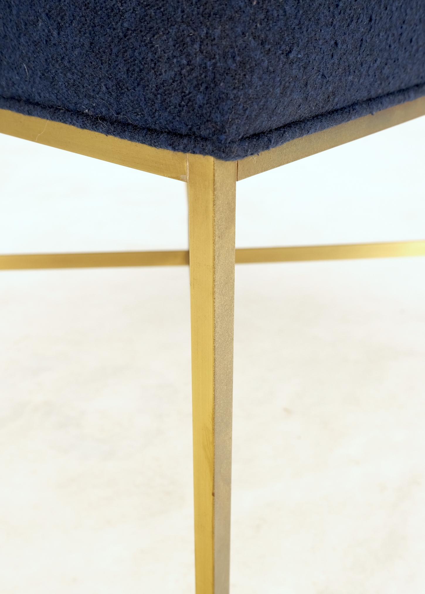Lacquered McCobb Square Brass Square Base New Navy Blue Upholstery Bench Stool For Sale