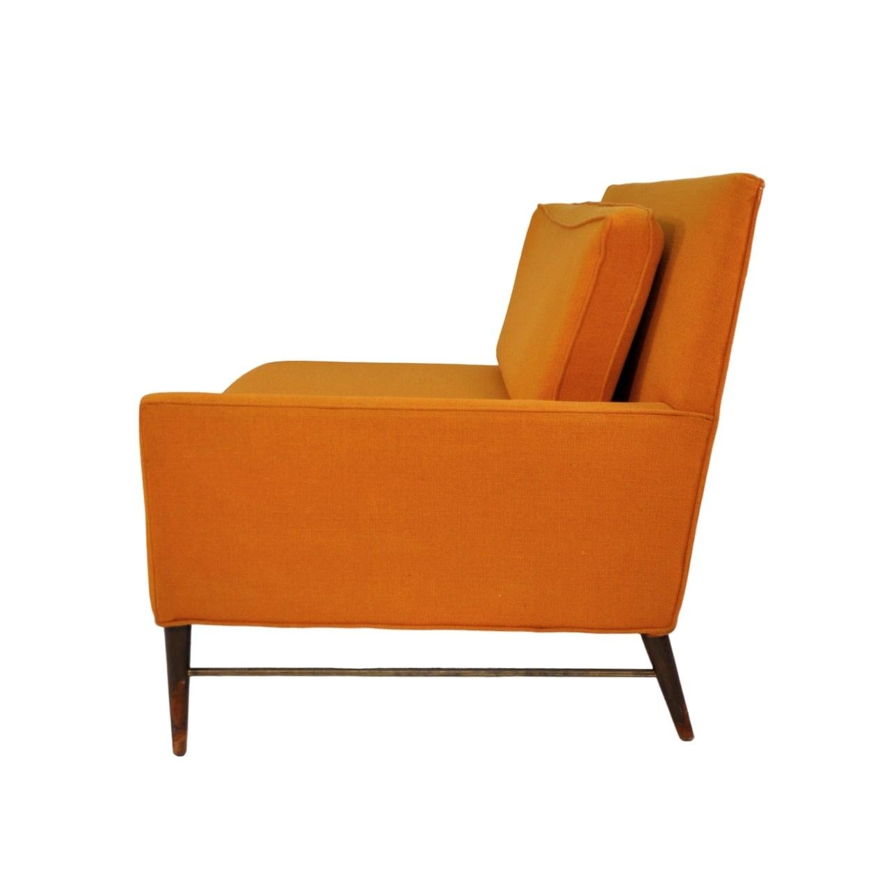 McCobb Walnut and Brass Burnt Orange Sectional Sofa For Sale 1