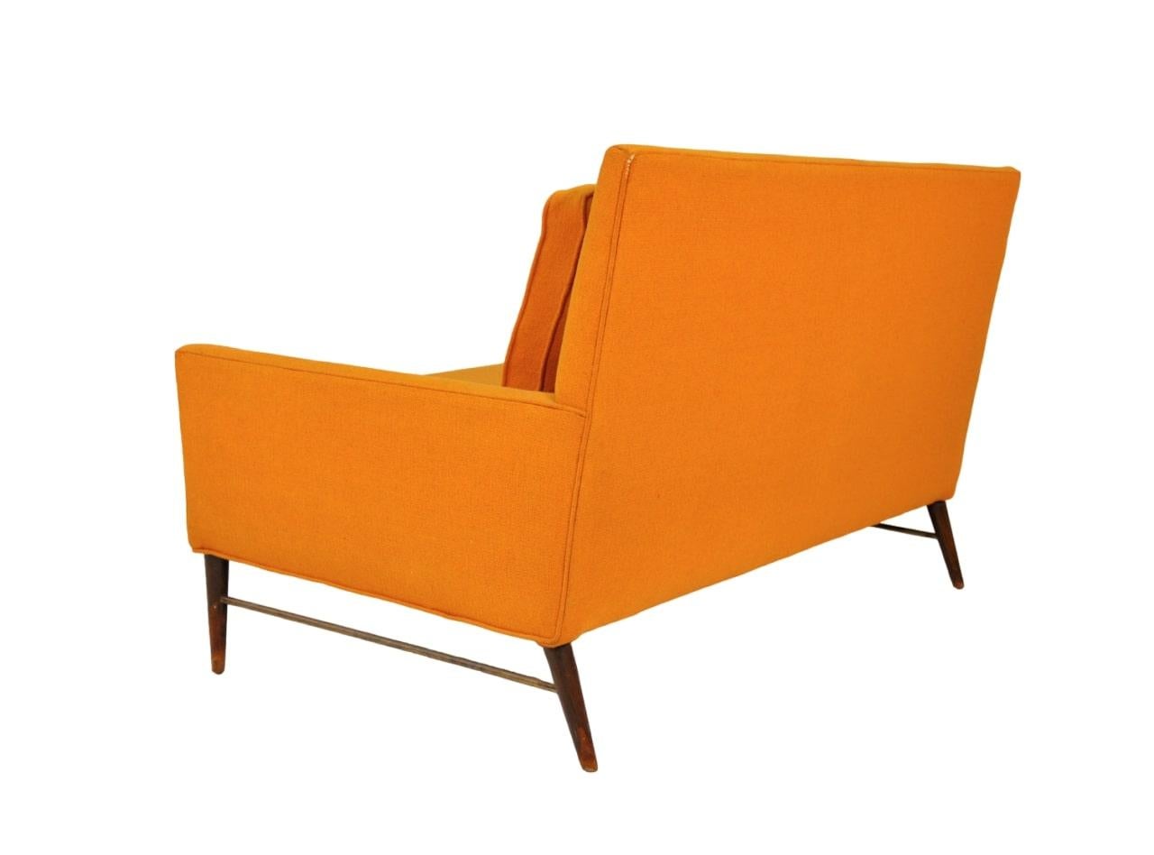McCobb Walnut and Brass Burnt Orange Sectional Sofa For Sale 2