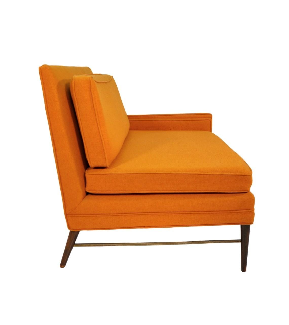 McCobb Walnut and Brass Burnt Orange Sectional Sofa For Sale 5