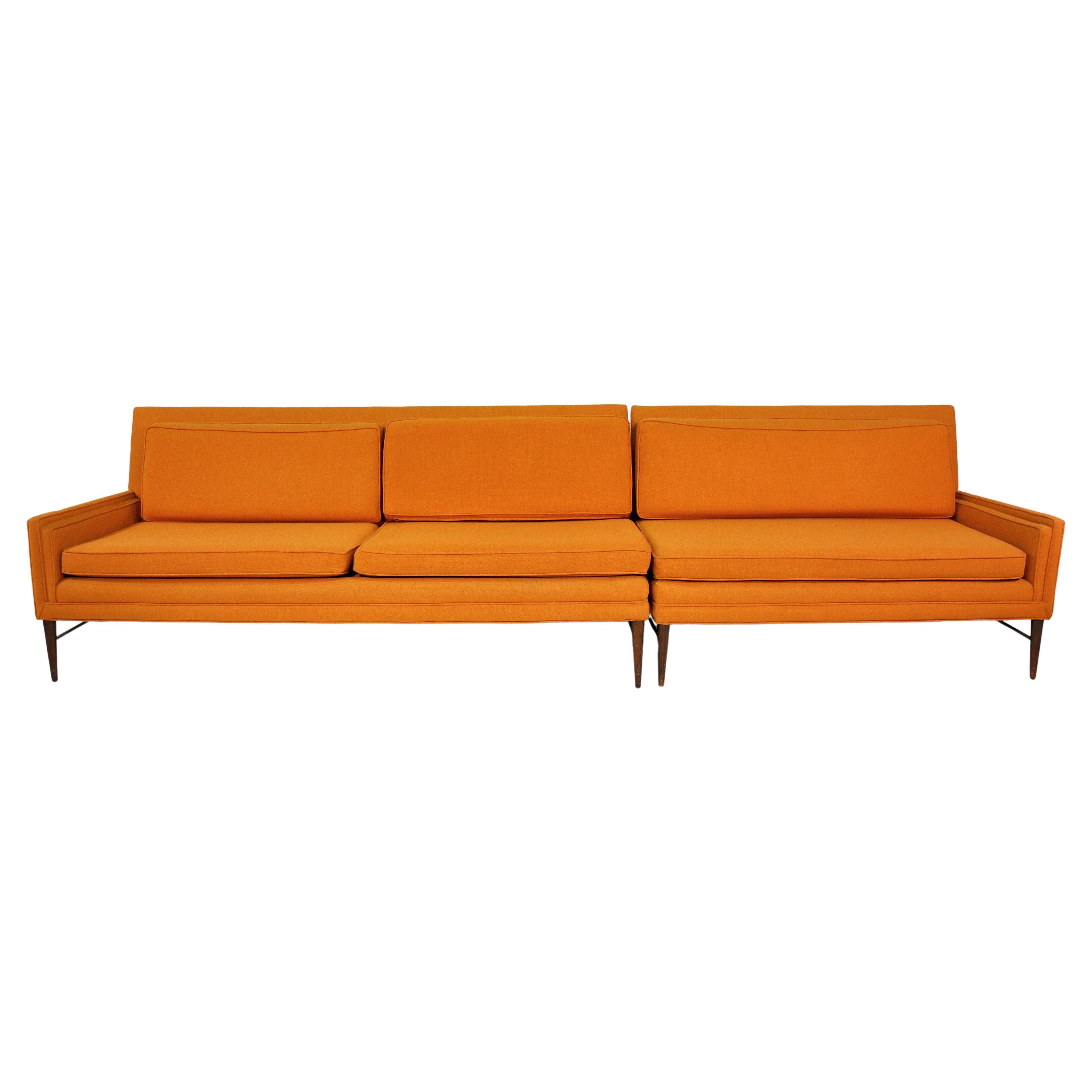 McCobb Walnut and Brass Burnt Orange Sectional Sofa For Sale at 1stDibs