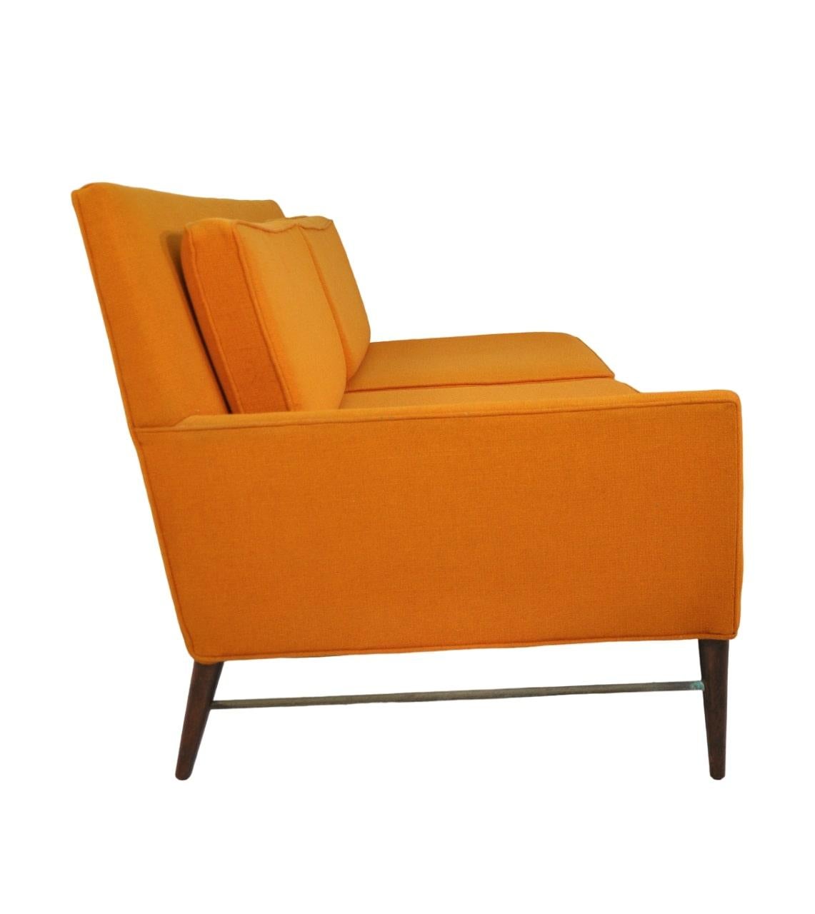 American McCobb Walnut and Brass Burnt Orange Sectional Sofa For Sale