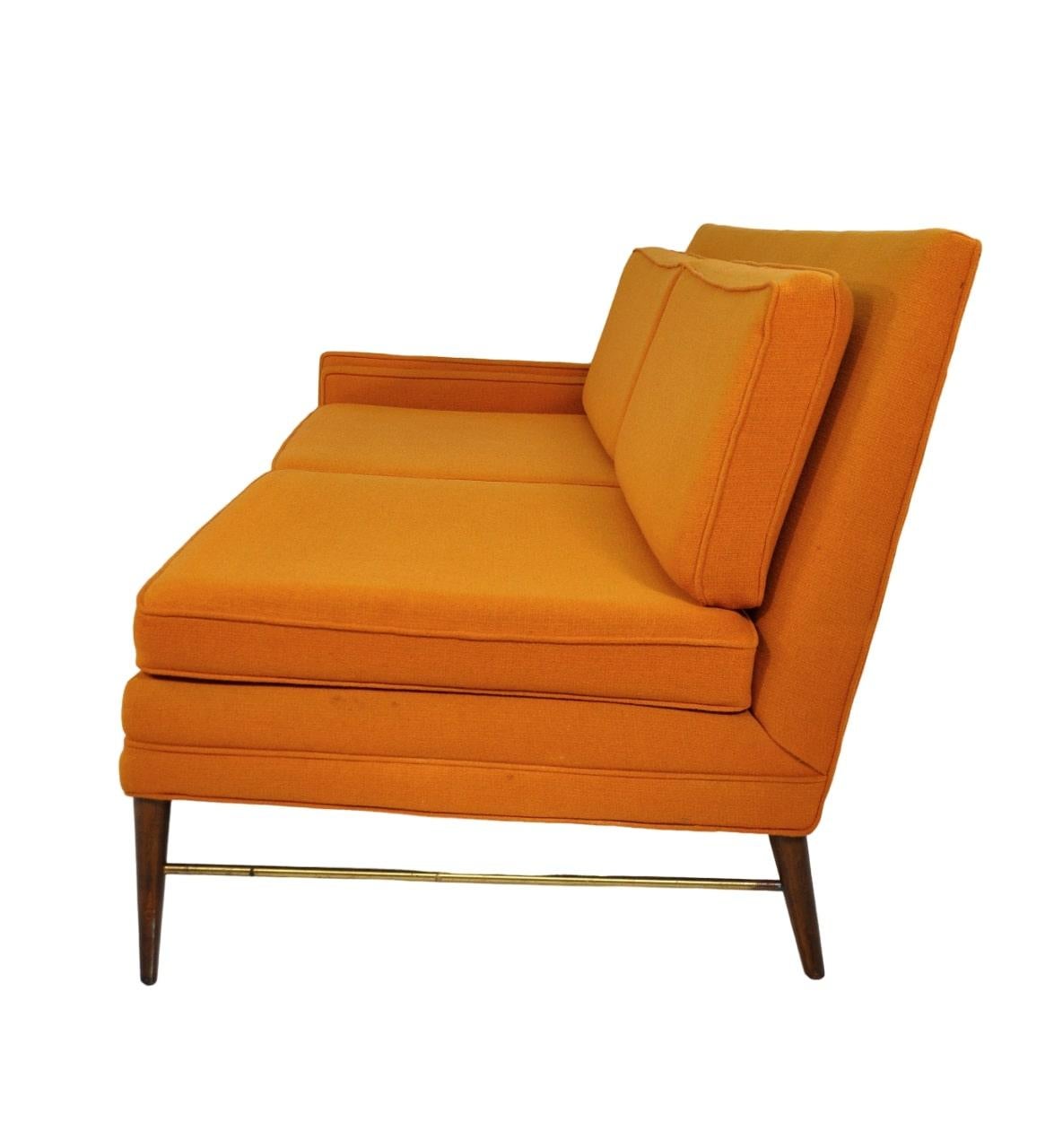 20th Century McCobb Walnut and Brass Burnt Orange Sectional Sofa For Sale