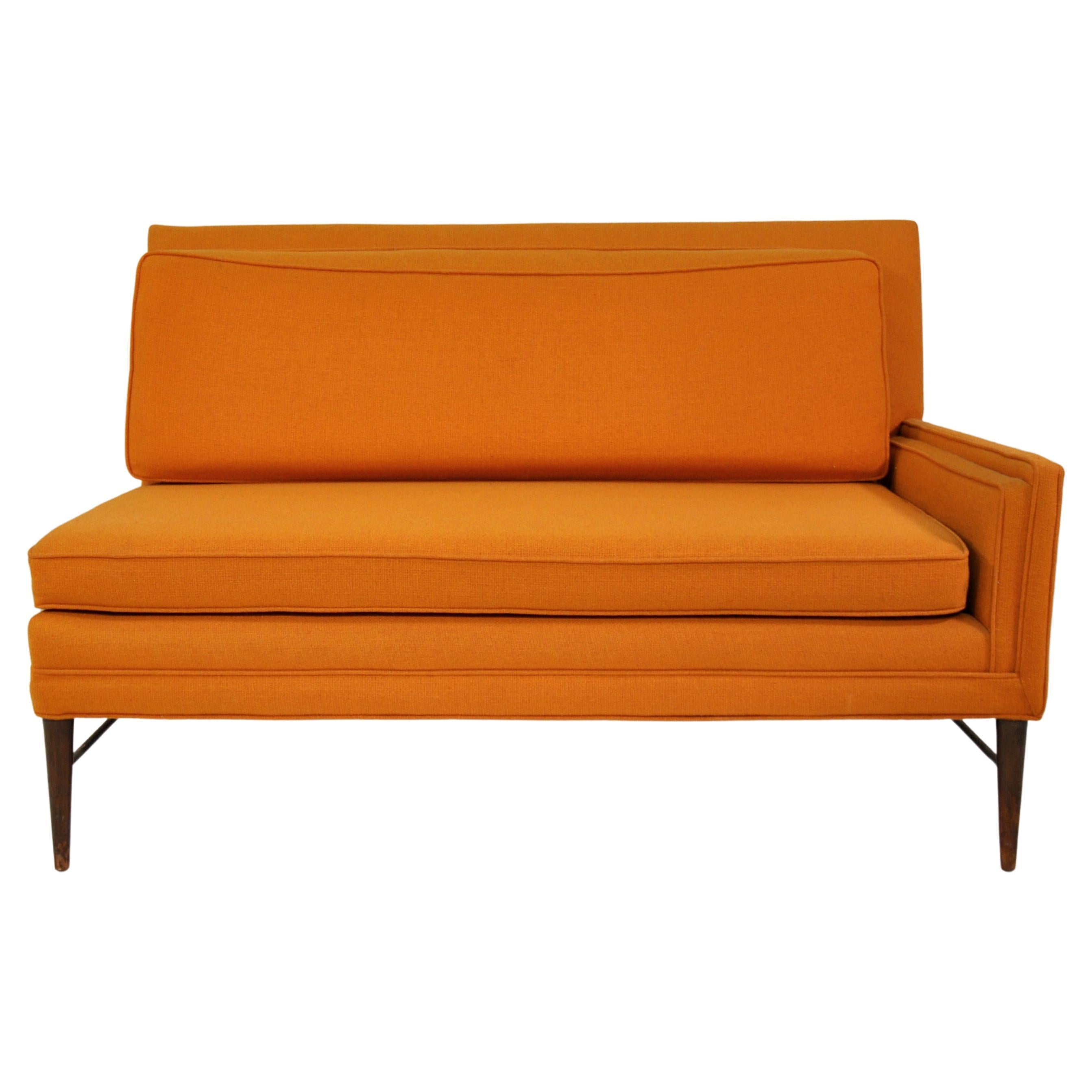 McCobb Walnut and Brass Burnt Orange Sectional Sofa For Sale 1