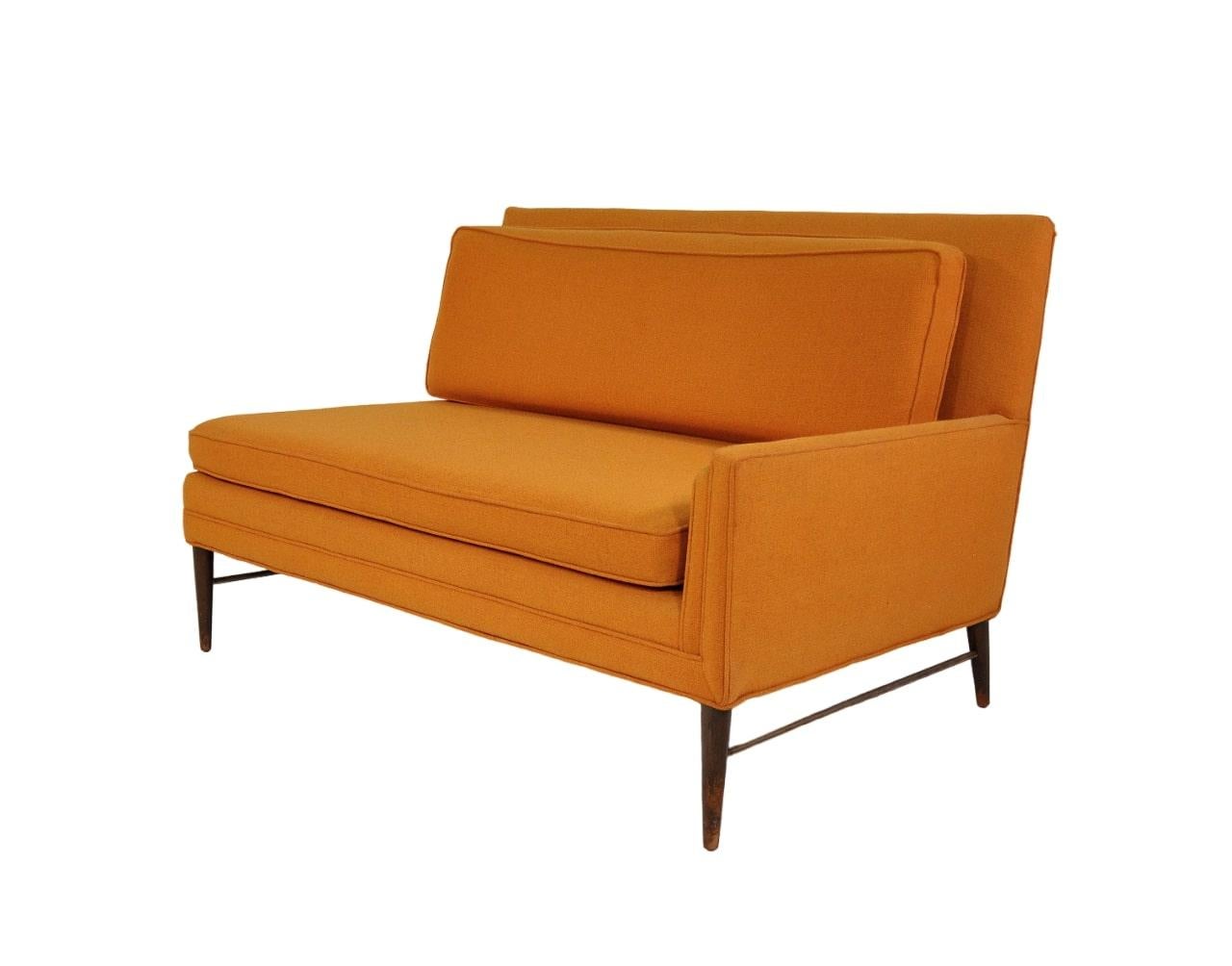 McCobb Walnut and Brass Burnt Orange Sectional Sofa For Sale 2