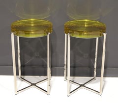 McCollin Bryan Lens Side Table in Nickel and Acid Lemon Tint Top