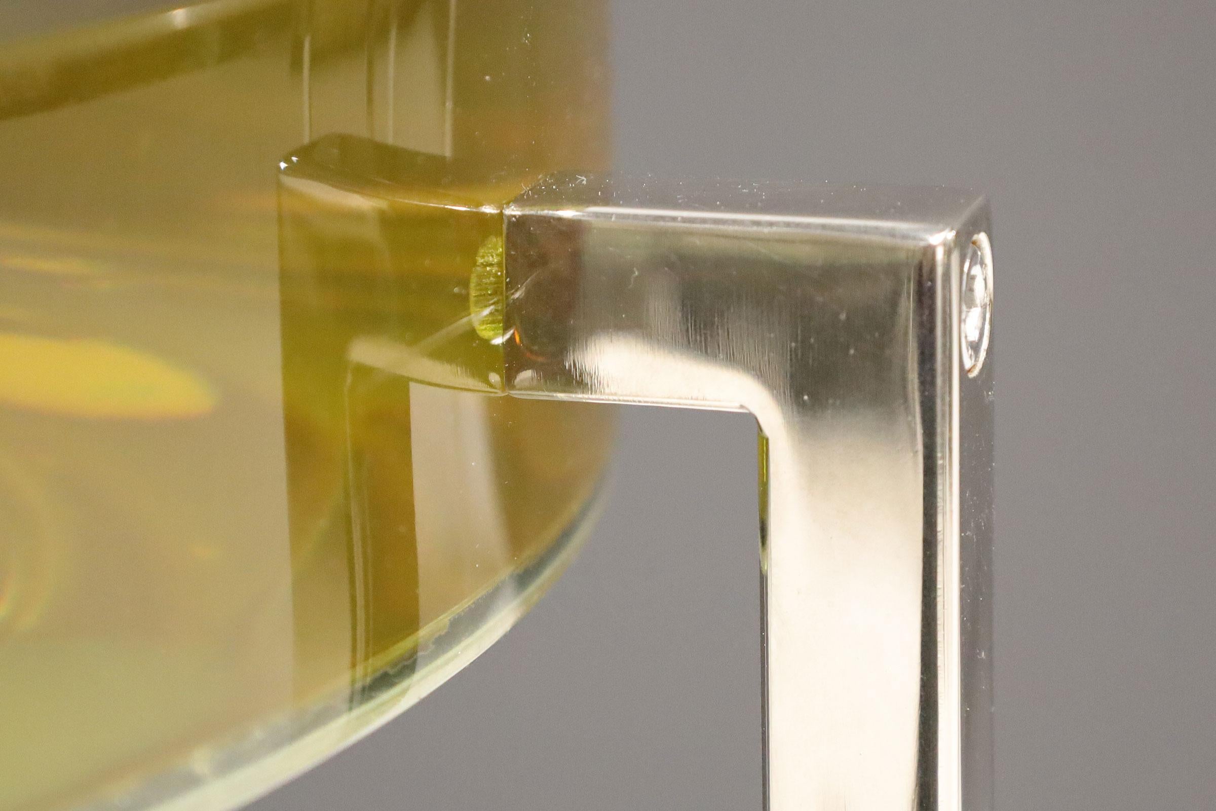 British McCollin Bryan Lens Side Table in Nickel and Acid Lemon Tint Top