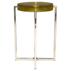 McCollin Bryan Lens Side Table in Nickel and Acid Lemon Tint Top