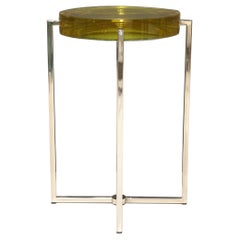 McCollin Bryan Lens Side Table in Nickel and Acid Lemon Tint Top