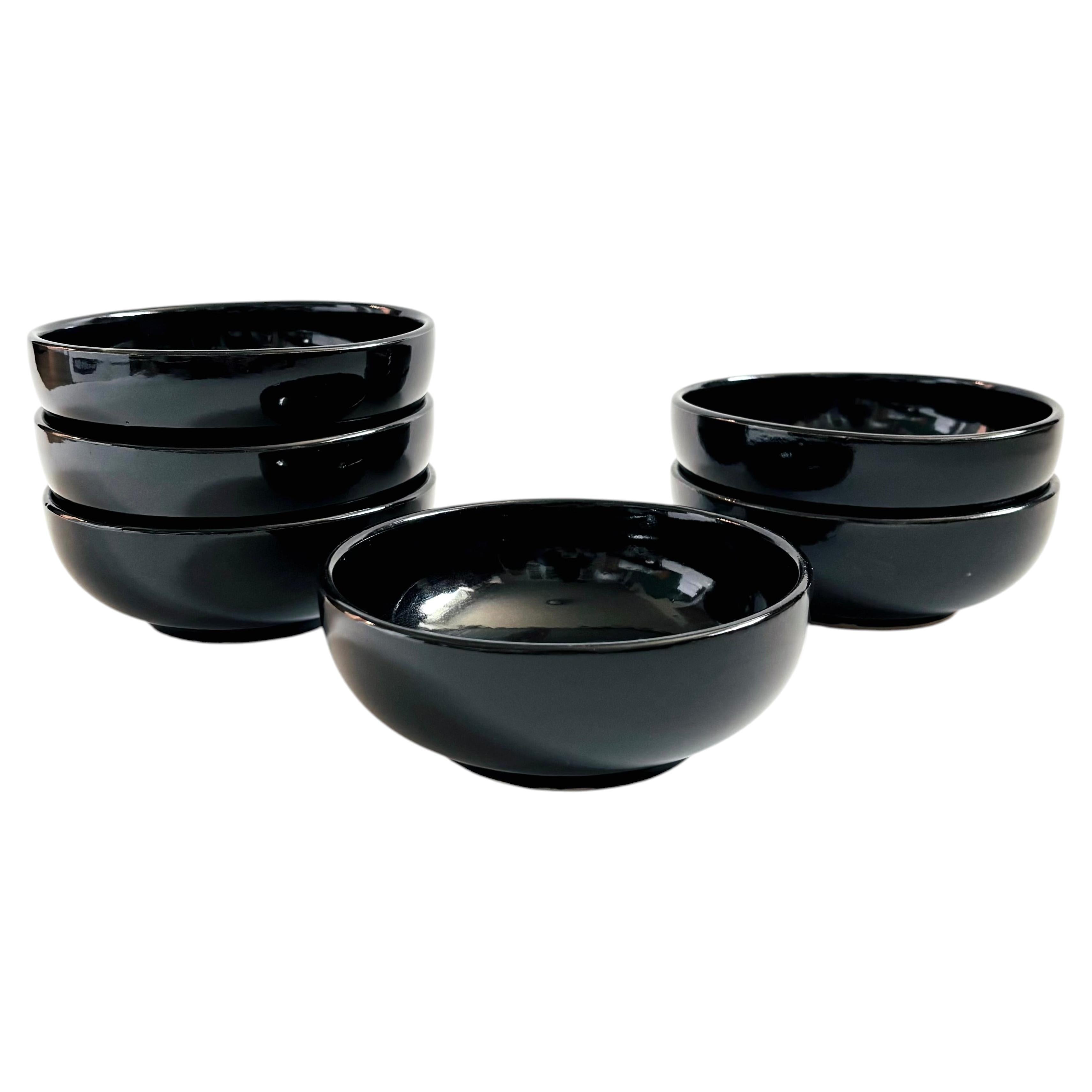 McCoy Black Pottery Soup or Cereal Bowls - Set of 6