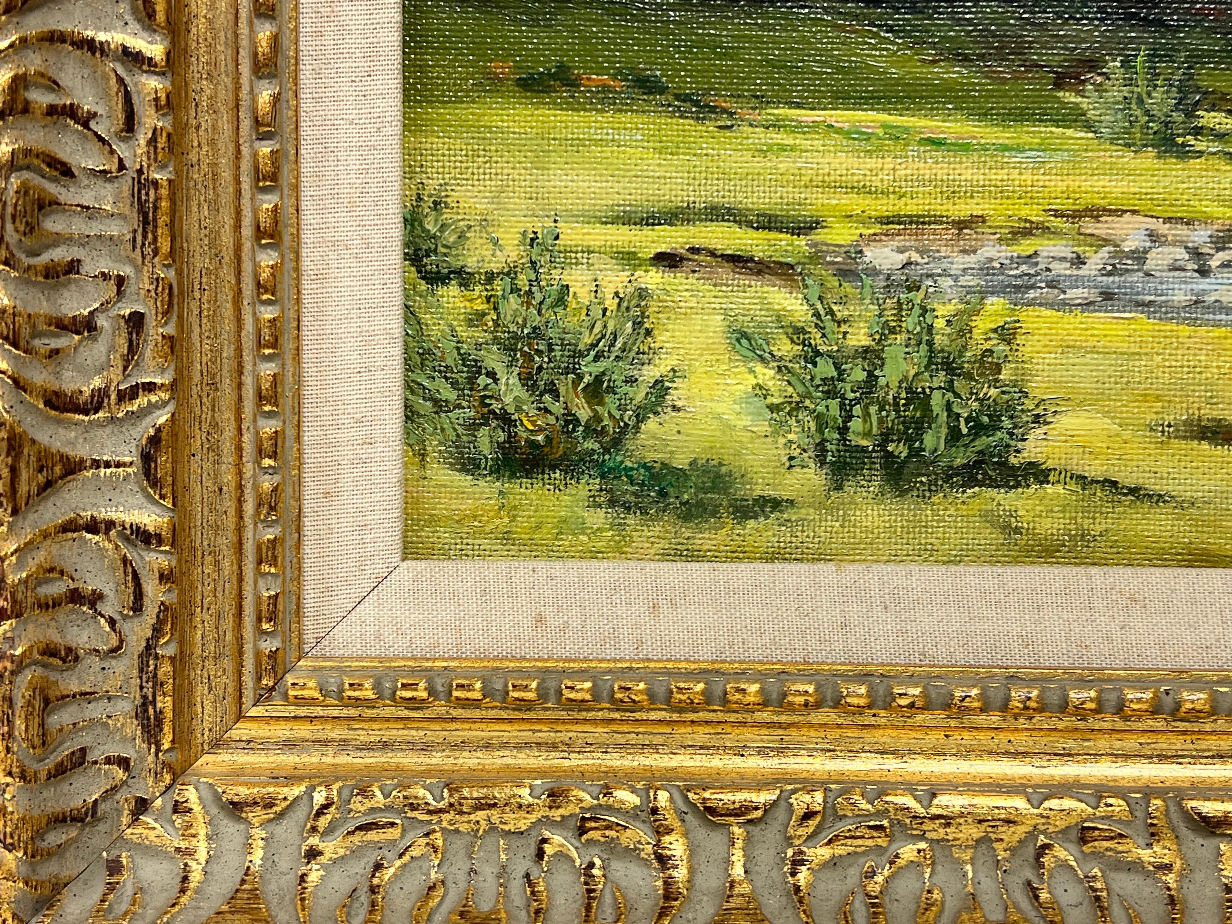 Olio scozzese firmato Paesaggio fluviale delle Highlands in estate, originale incorniciato - Landscape Painting Marrone di McDonald