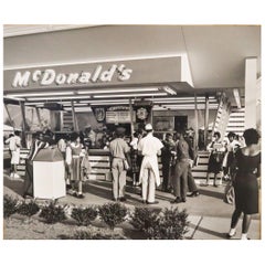 MCDONALD'S 1955 Vintage Large Matte Photograph Of Early Outdoors Restaurant