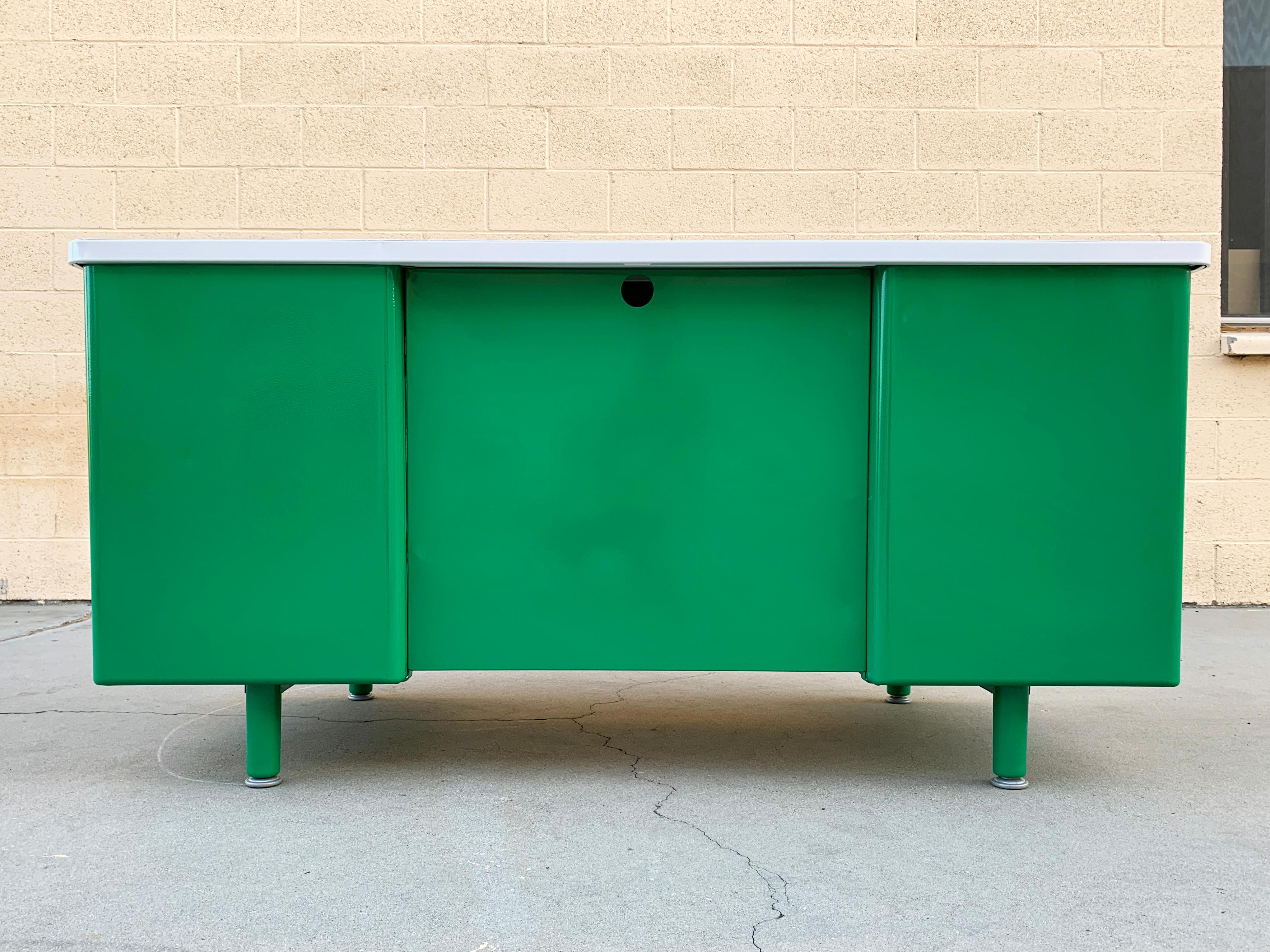 Brushed McDowell Craig Midcentury Tanker Desk Refinished in Bauhaus Colors, in Stock