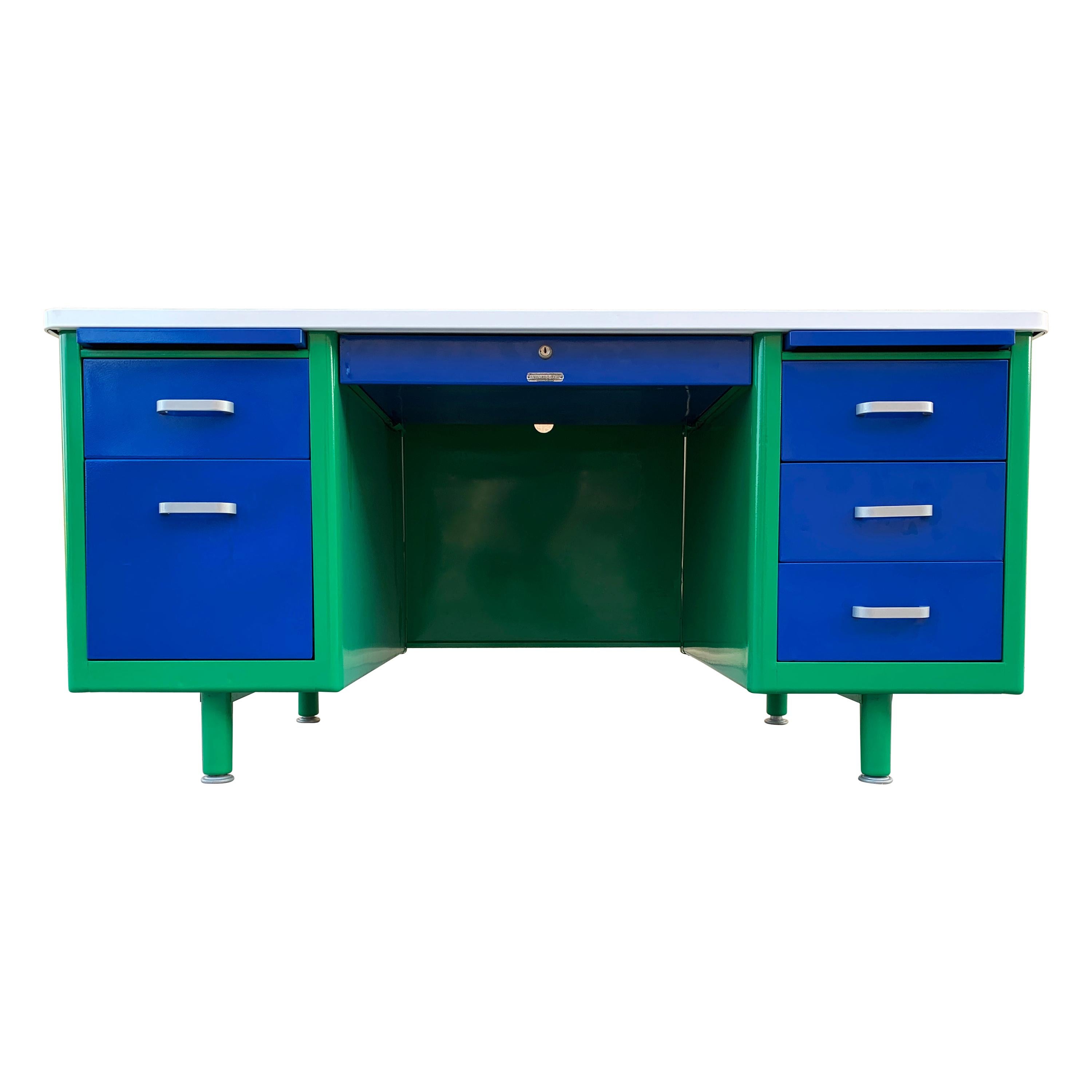 McDowell Craig Midcentury Tanker Desk Refinished in Bauhaus Colors, in Stock