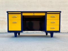 McDowell Craig Midcentury Tanker Desk Refinished in Blue and Yellow