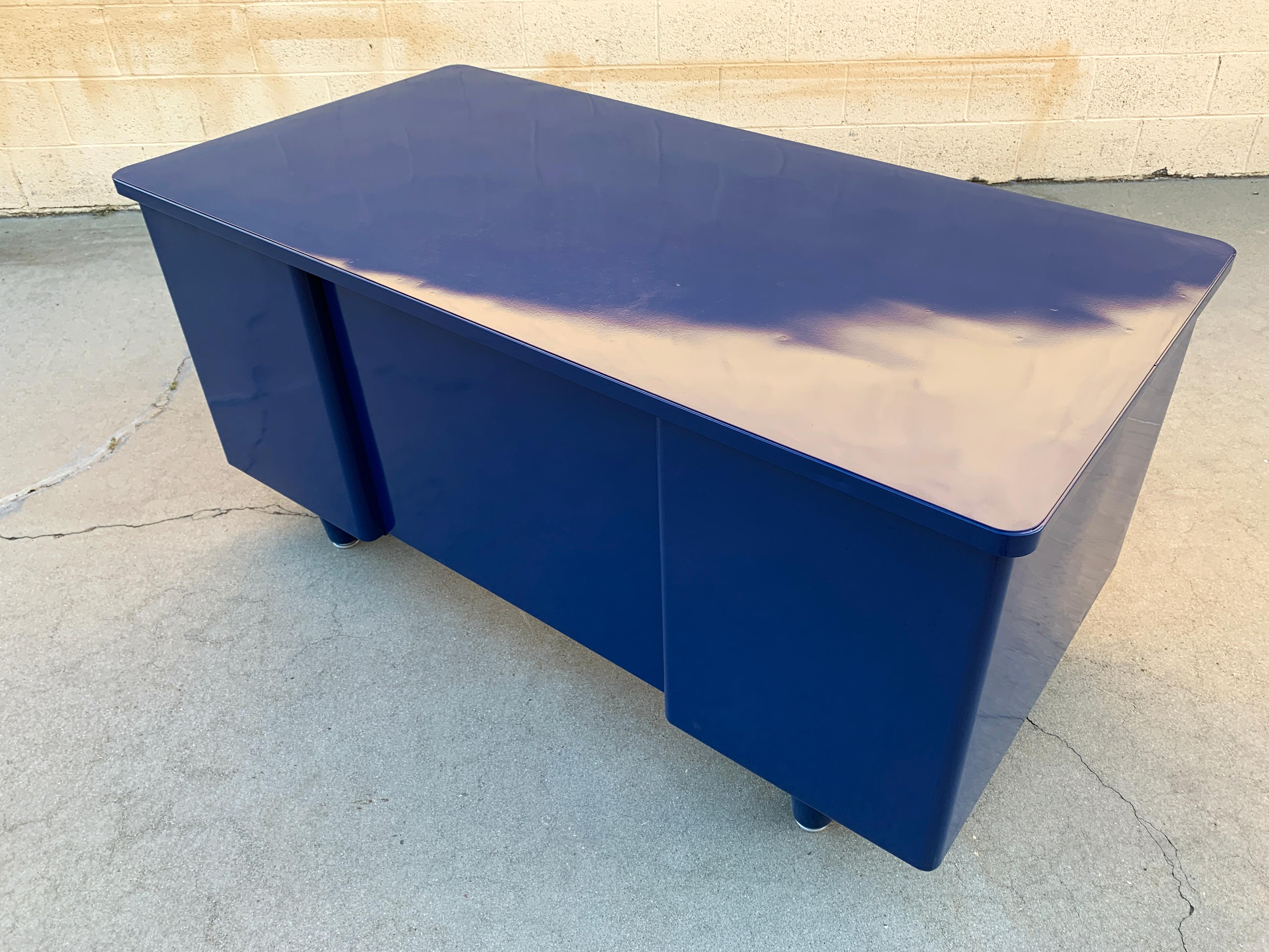 Mid-20th Century McDowell Craig Midcentury Tanker Desk Refinished in Blue and Yellow For Sale