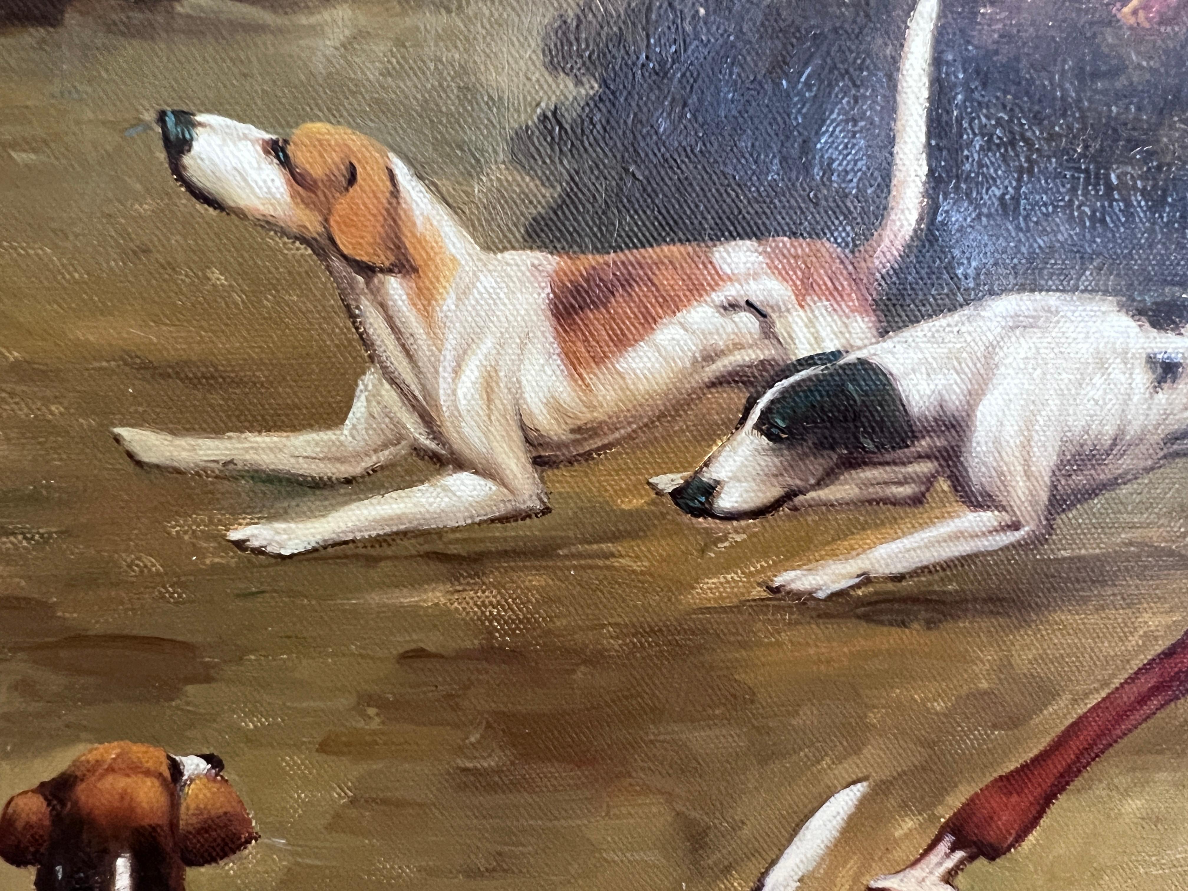 Englische Fuchsjagd-Szene Pferdehunde Großes Ölgemälde von M.cDowell, gerahmt im Angebot 8