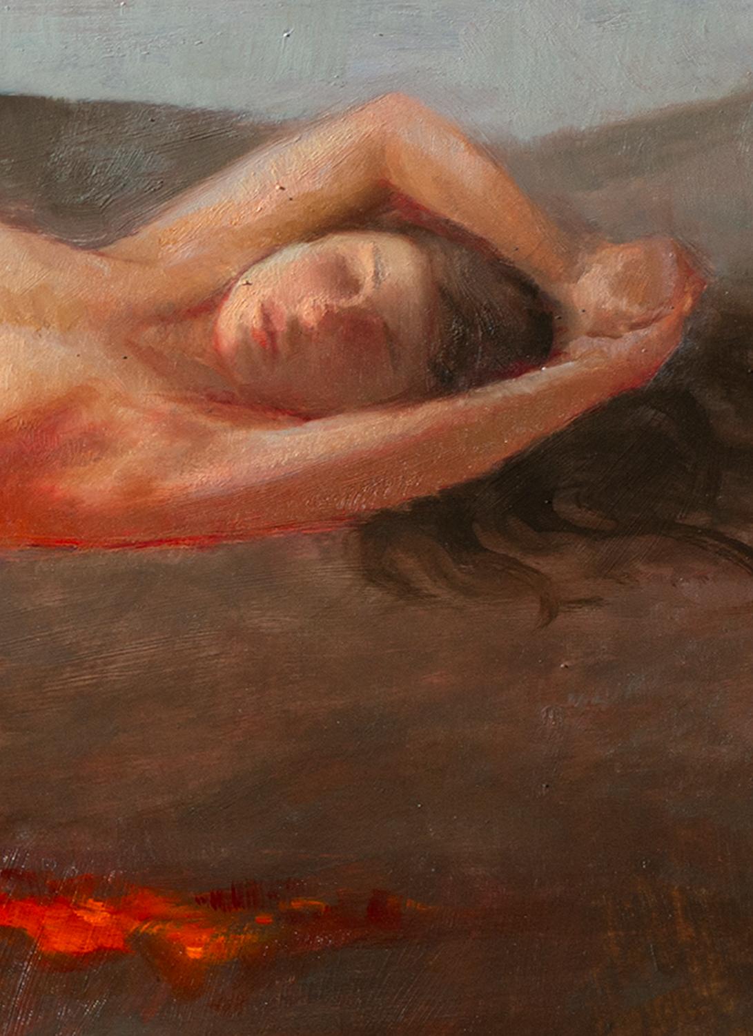 Tenersi al caldo, pittura a olio - Nude Painting Marrone di McGarren Flack