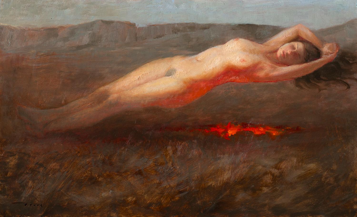 McGarren Flack Nude Painting – Keeping Warm, Ölgemälde