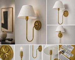 McGee & Co Polaris Brass Wall Sconce with Linen Shade, Modern Lighting