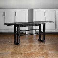 „McGuire“ Esszimmer-Set aus schwarz lackiertem Rattan, 1970er Jahre