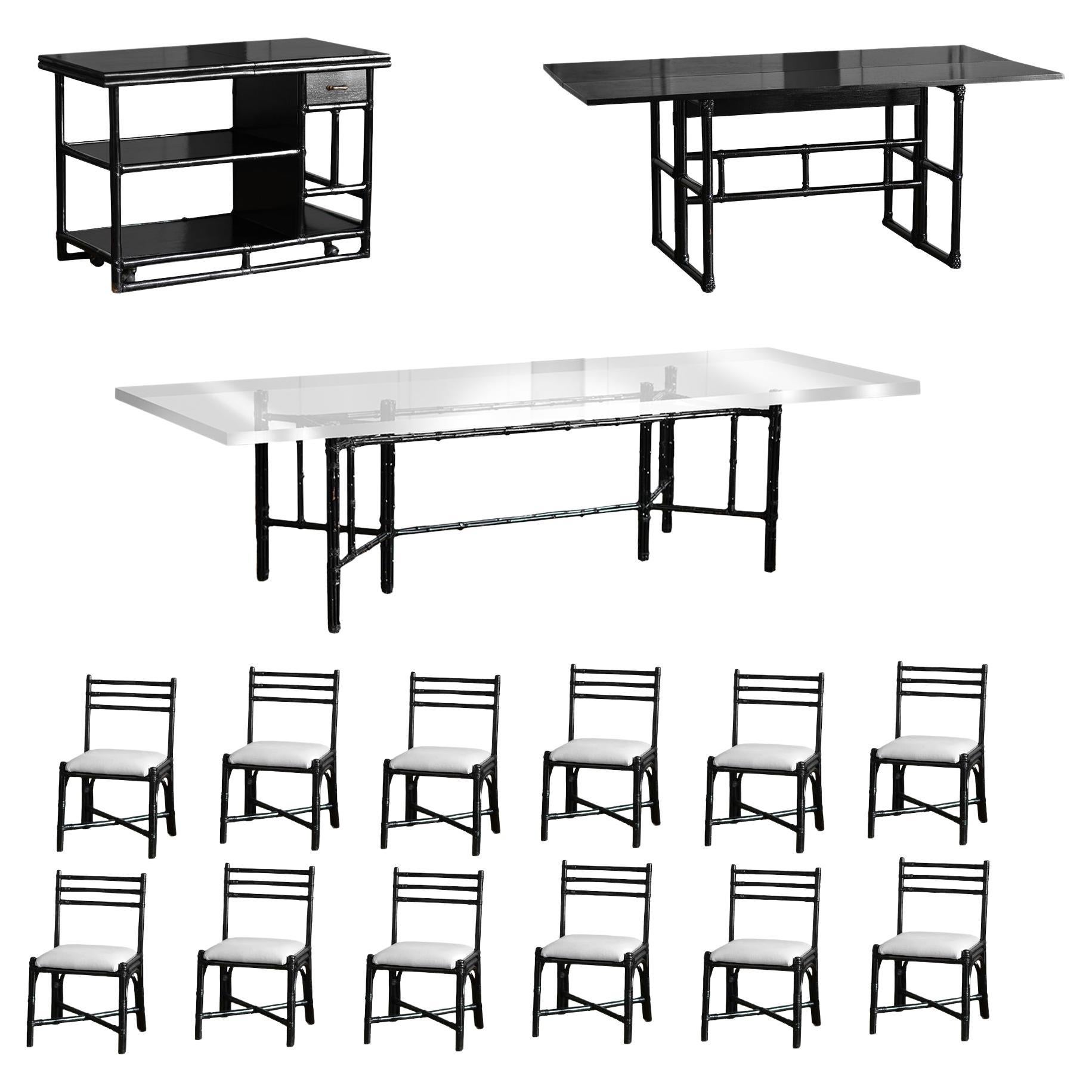 Set da pranzo "McGuire" anni '70 in rattan laccato nero
