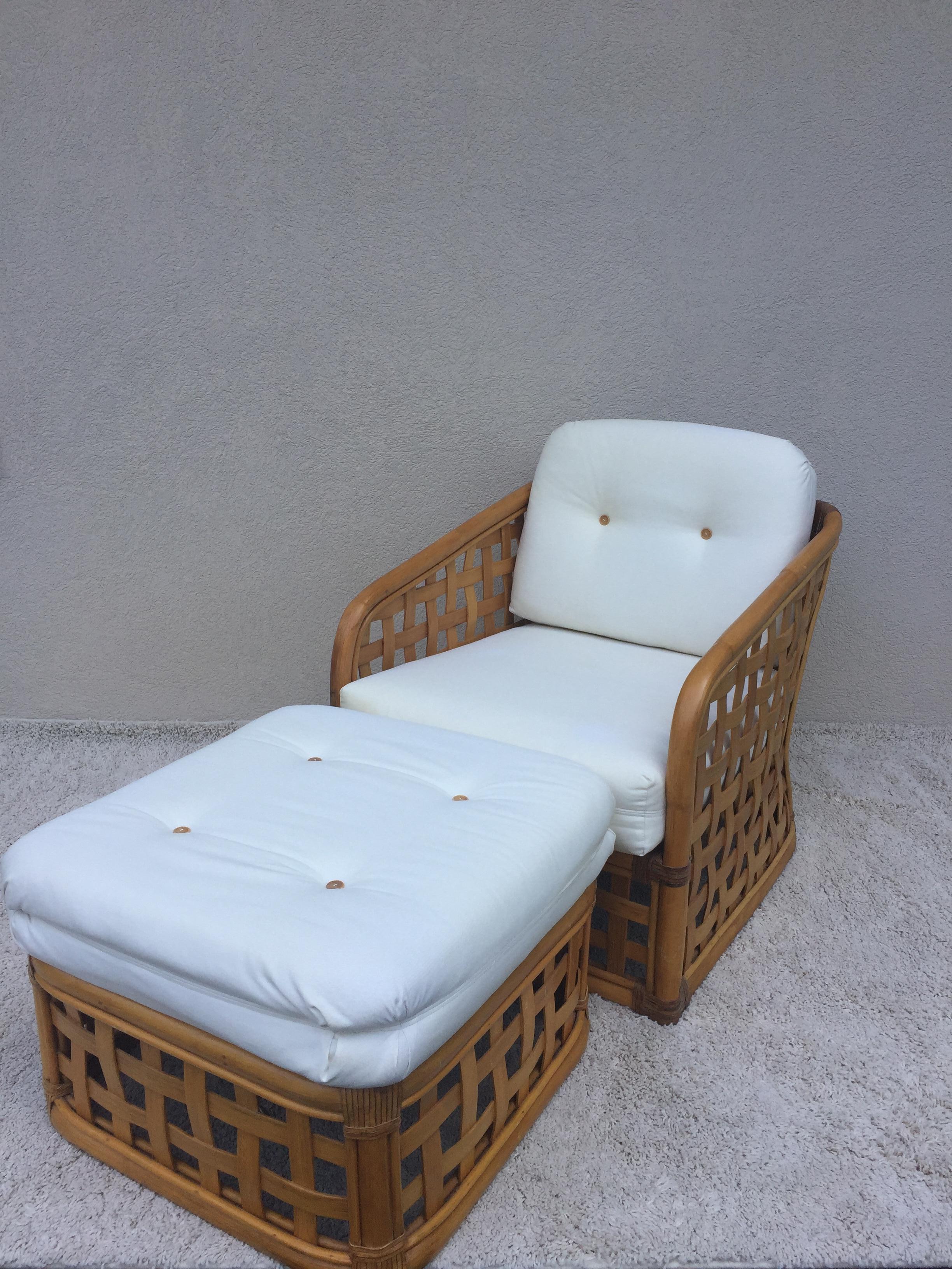 20th Century McGuire 4 Piece Set Sofa Love Seat Chair Ottoman Open Square Basket Design