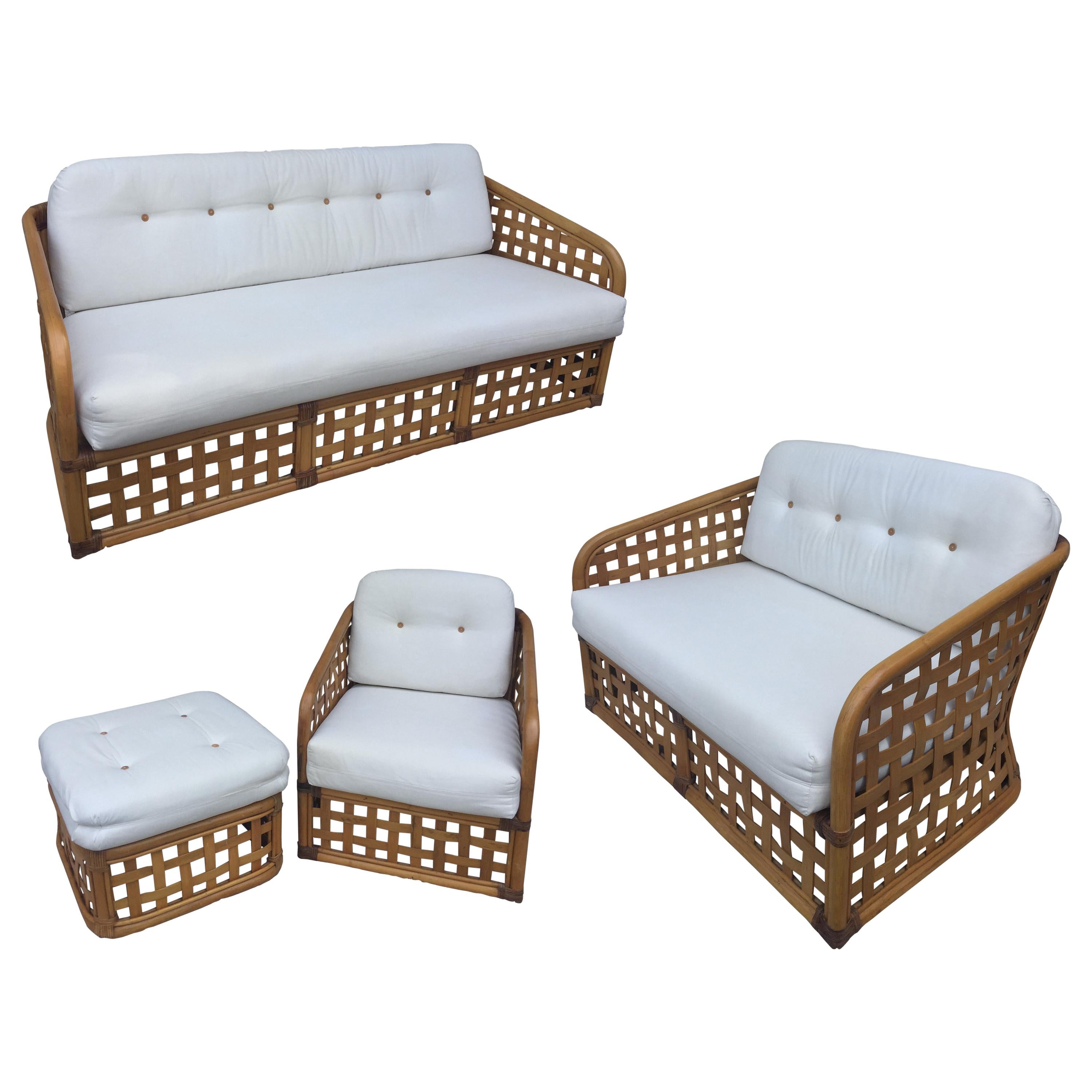 McGuire 4 Piece Set Sofa Love Seat Chair Ottoman Open Square Basket Design