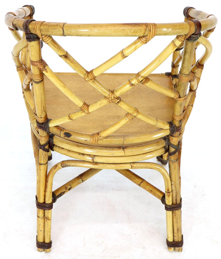 McGuire 7 Pieces Bamboo Dining Set Round Glass Top Table Two Arm Chairs