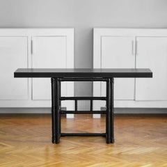 Consolle Mcguire anni '70 con ripiano apribile in rattan laccato nero