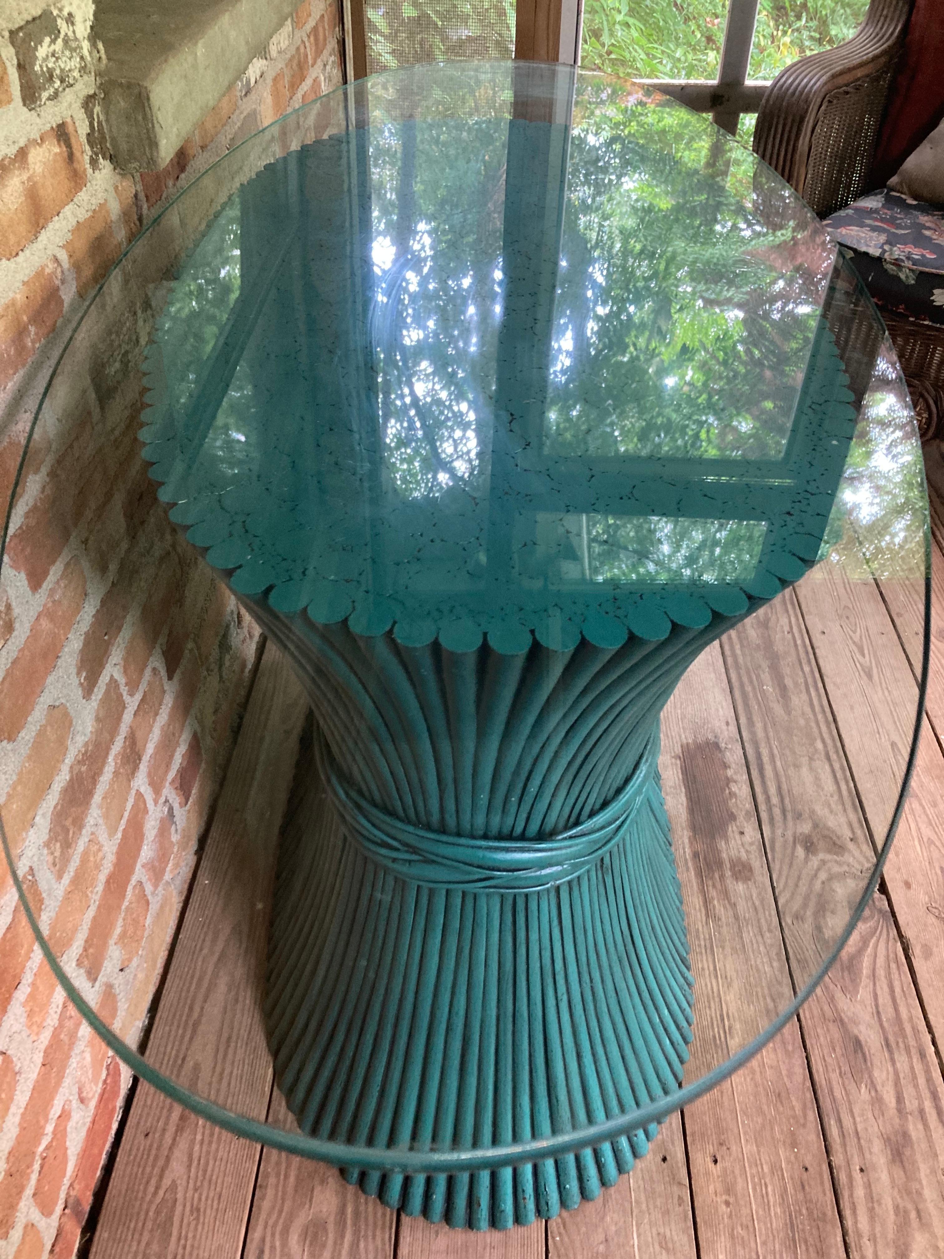 Mid-Century Modern mcguire aegean blue sheaf of wheat console table For Sale