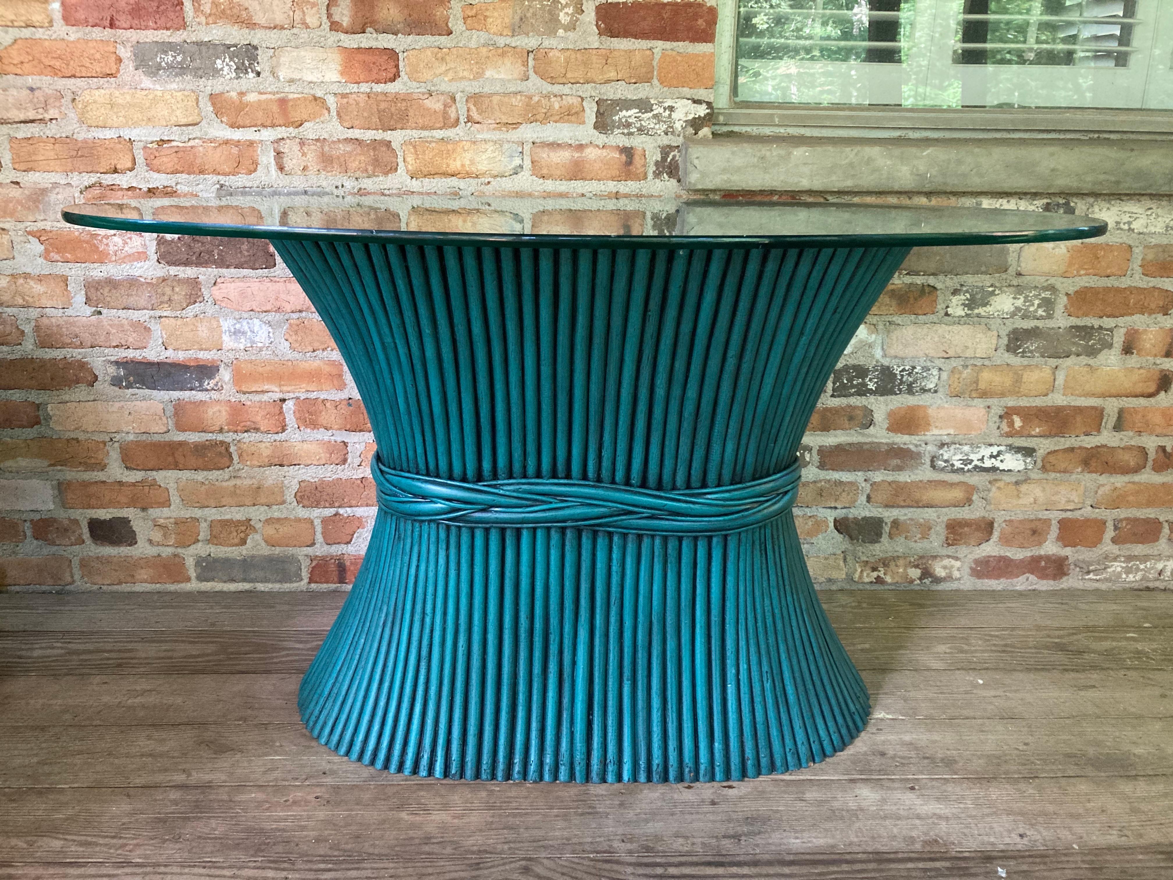 American mcguire aegean blue sheaf of wheat console table For Sale