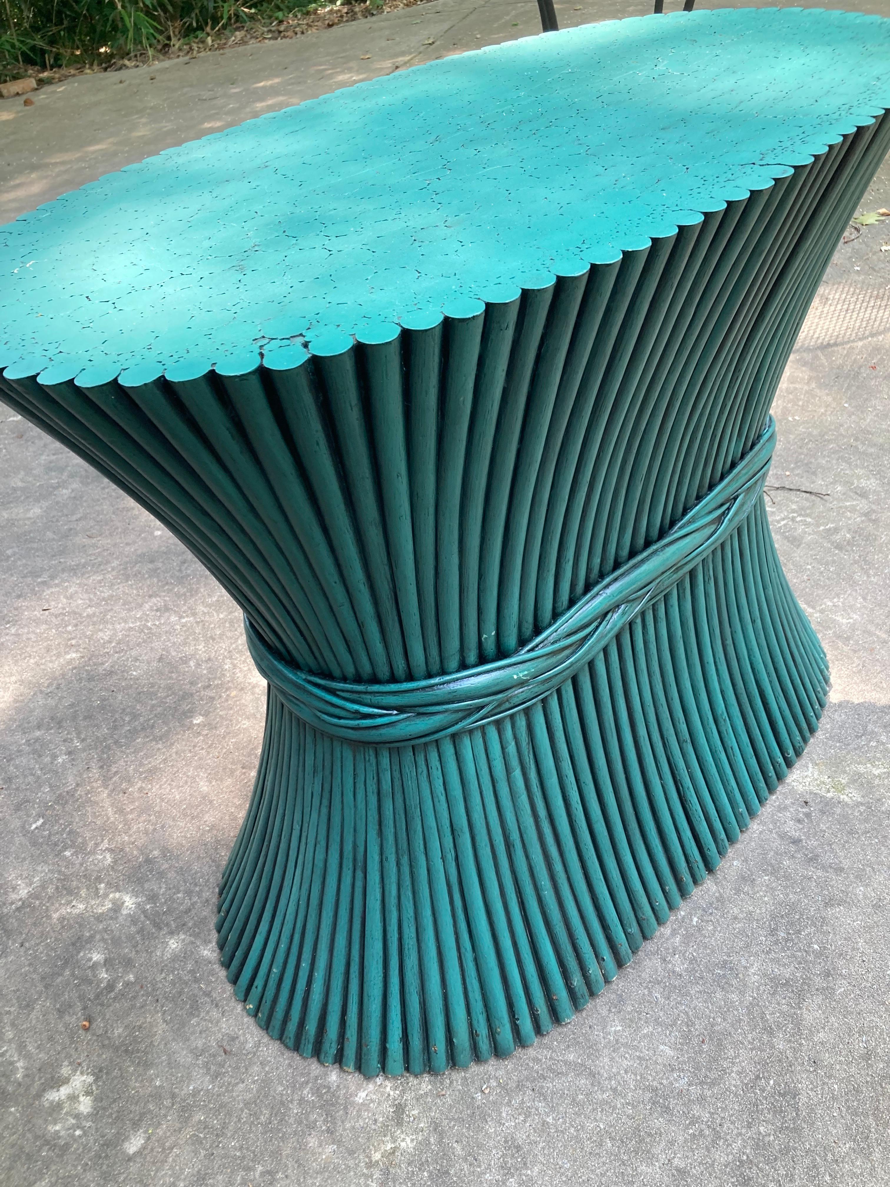 20th Century mcguire aegean blue sheaf of wheat console table For Sale