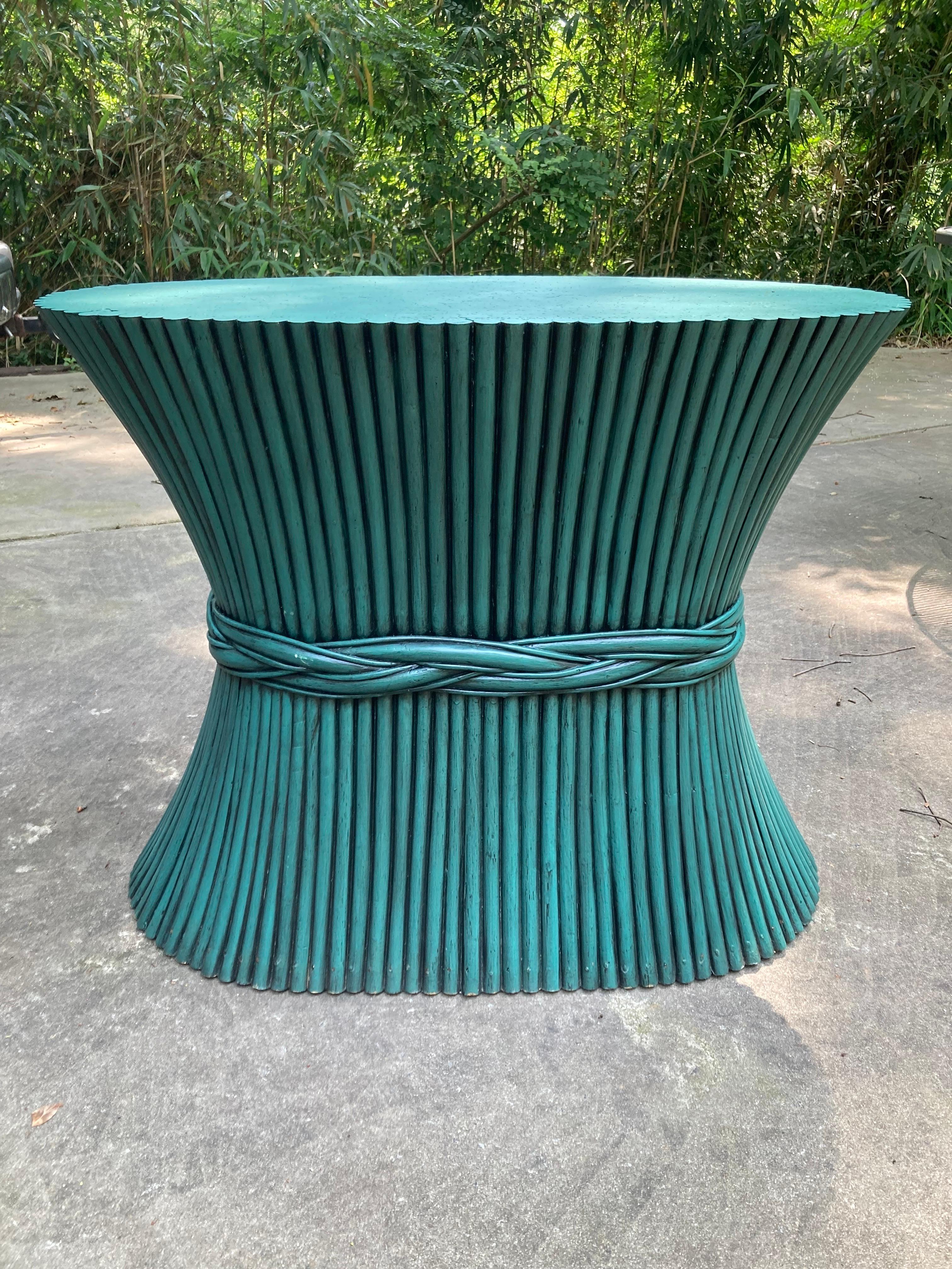 Glass mcguire aegean blue sheaf of wheat console table For Sale