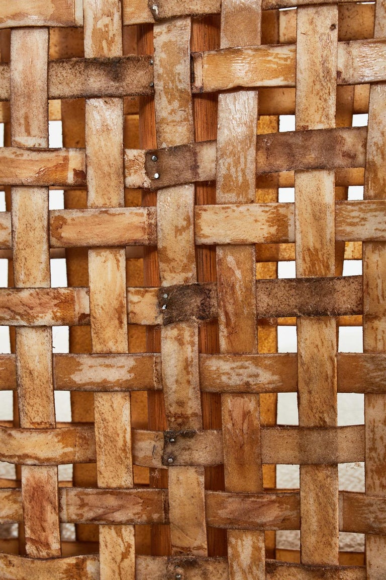 McGuire Antalya Rattan Laced Rawhide Leather Sofa Settee For Sale at