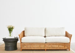 McGuire Antalya Rattan Laced Rawhide Leather Sofa Settee